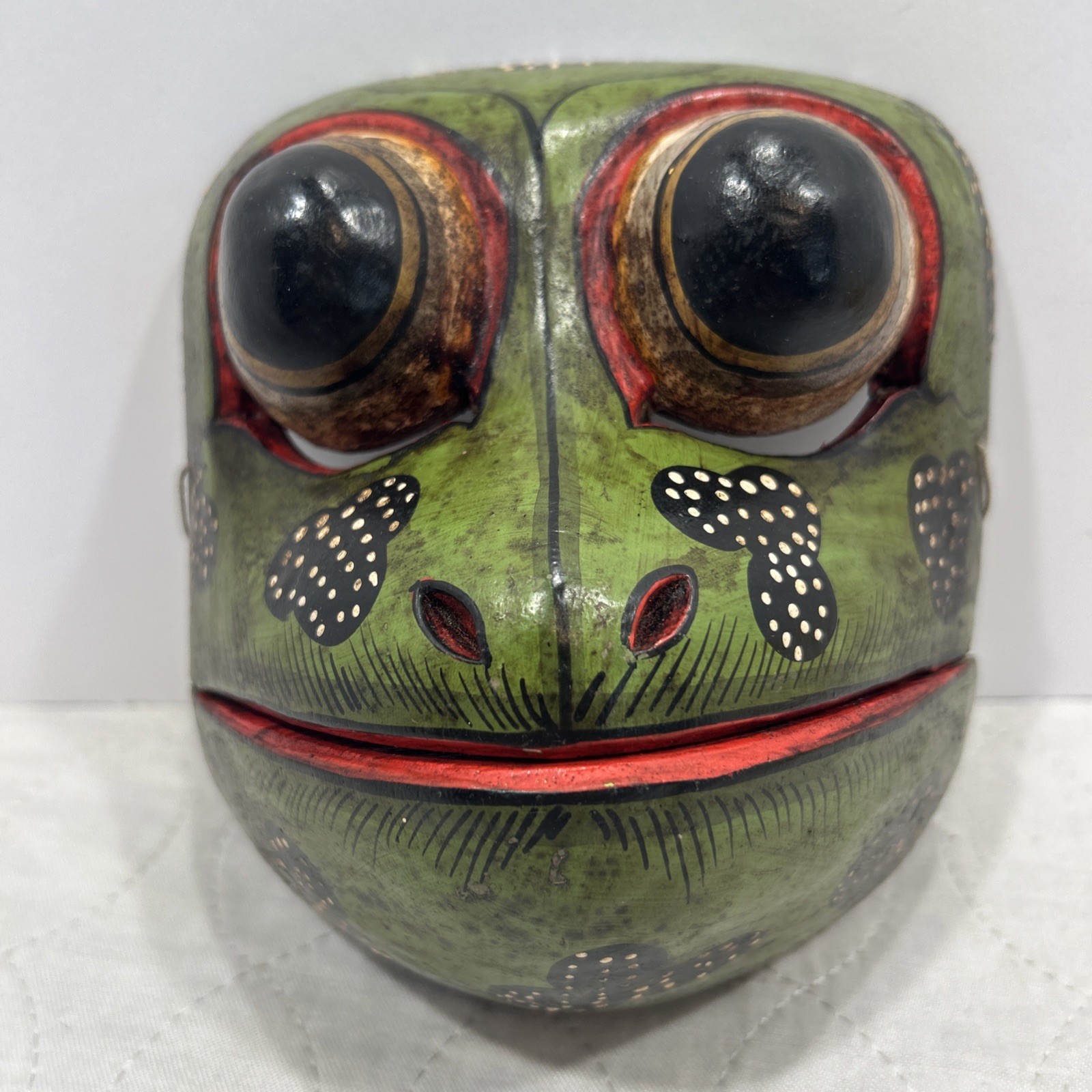 Vintage Balinese Hand-carved Hand-painted wooden Godogan Frog mask