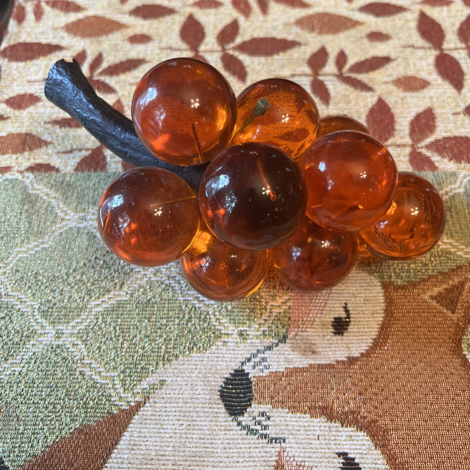 Vintage Lucite Orange Grapes GLOWS 1960s 12ct With Wood Stem MCM