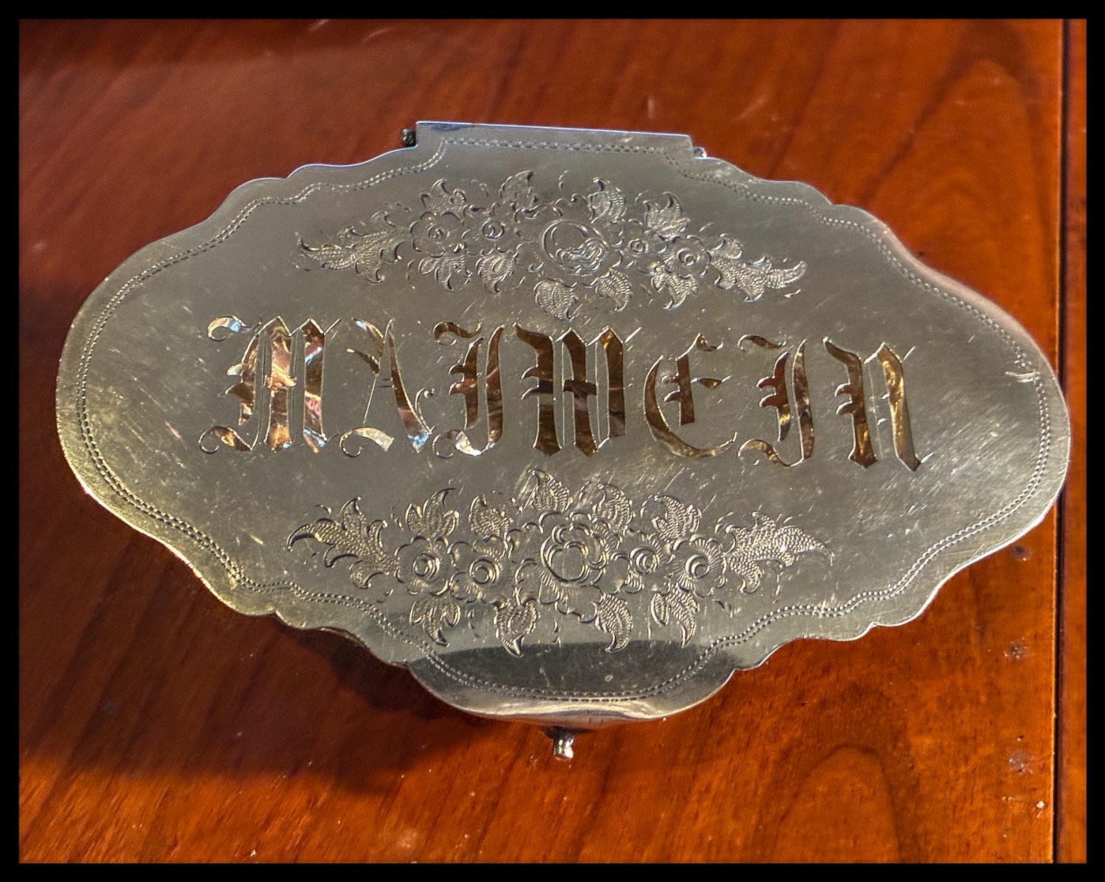 Antique Continental Silver Shell Box • MAJ MEJN Ownership Plate Very Good Cond