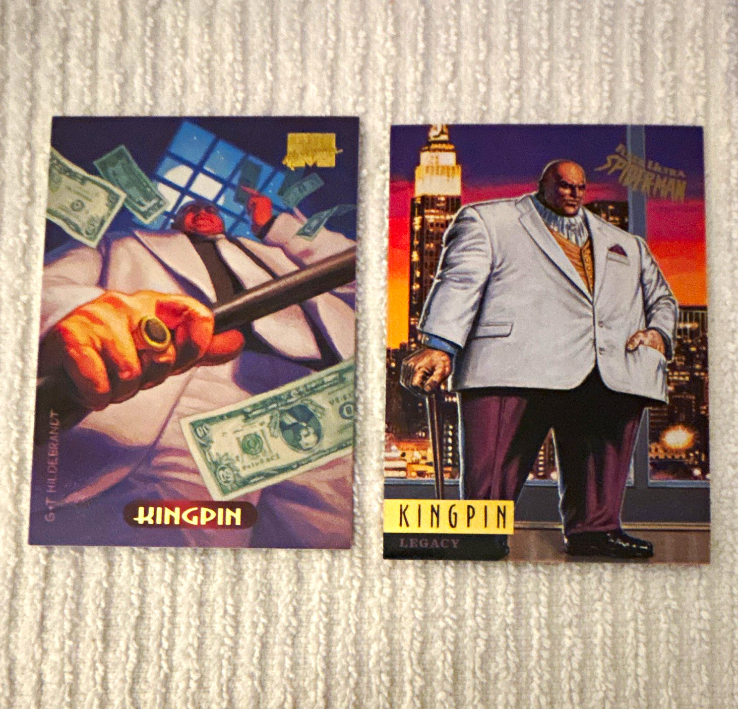 Fleer Marvel Masterpieces Spider-Man Kingpin 2-Card Lot #62 (1994) - #76 (1995)