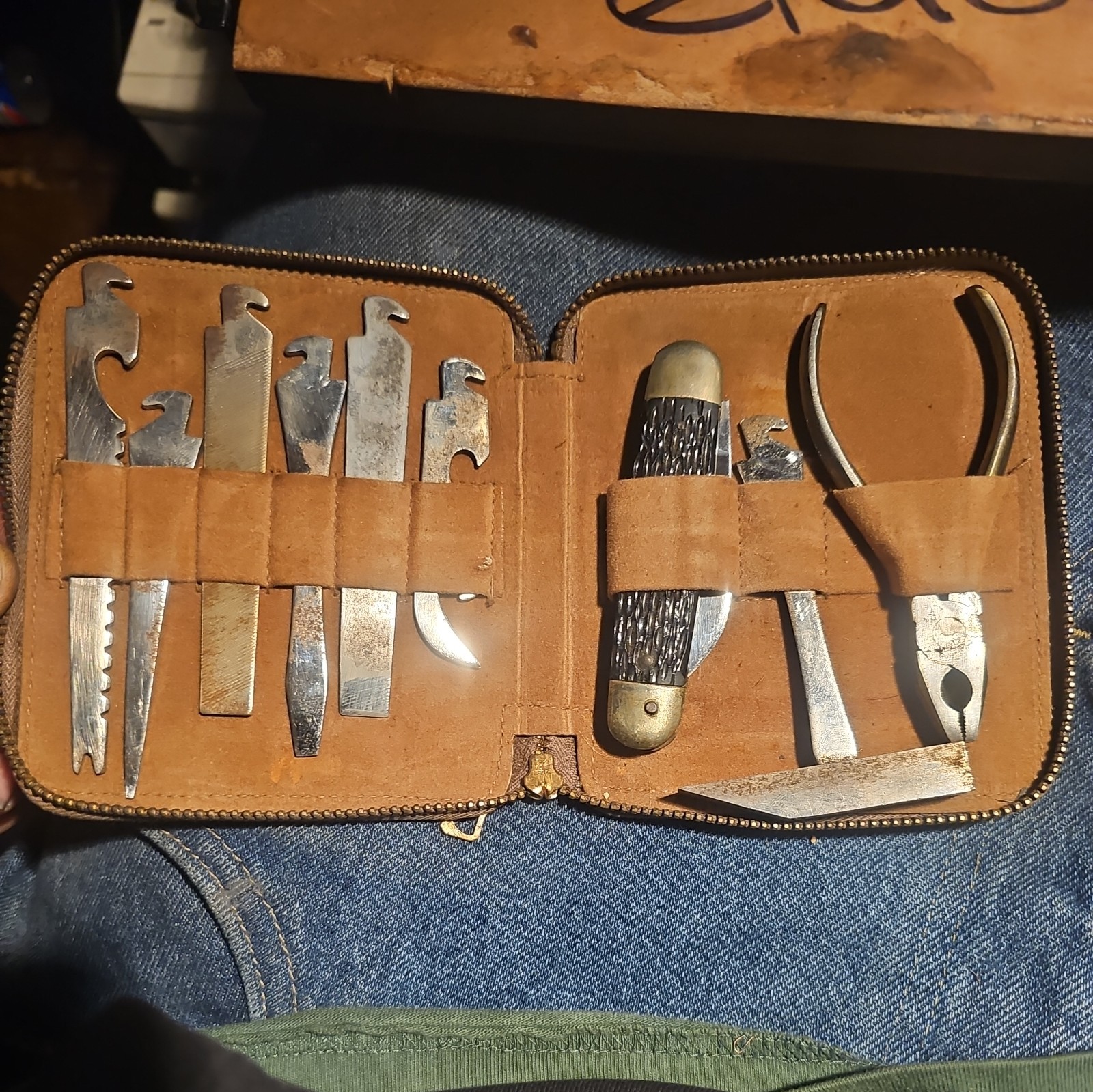 Antique Pocket Tool Kit Set w Leather Pouch Complete Knife Waldes Utica Kraeuter Antique Pocket Tool Kit Set w Leather Pouch Complete Knife Waldes Utica Kraeuter