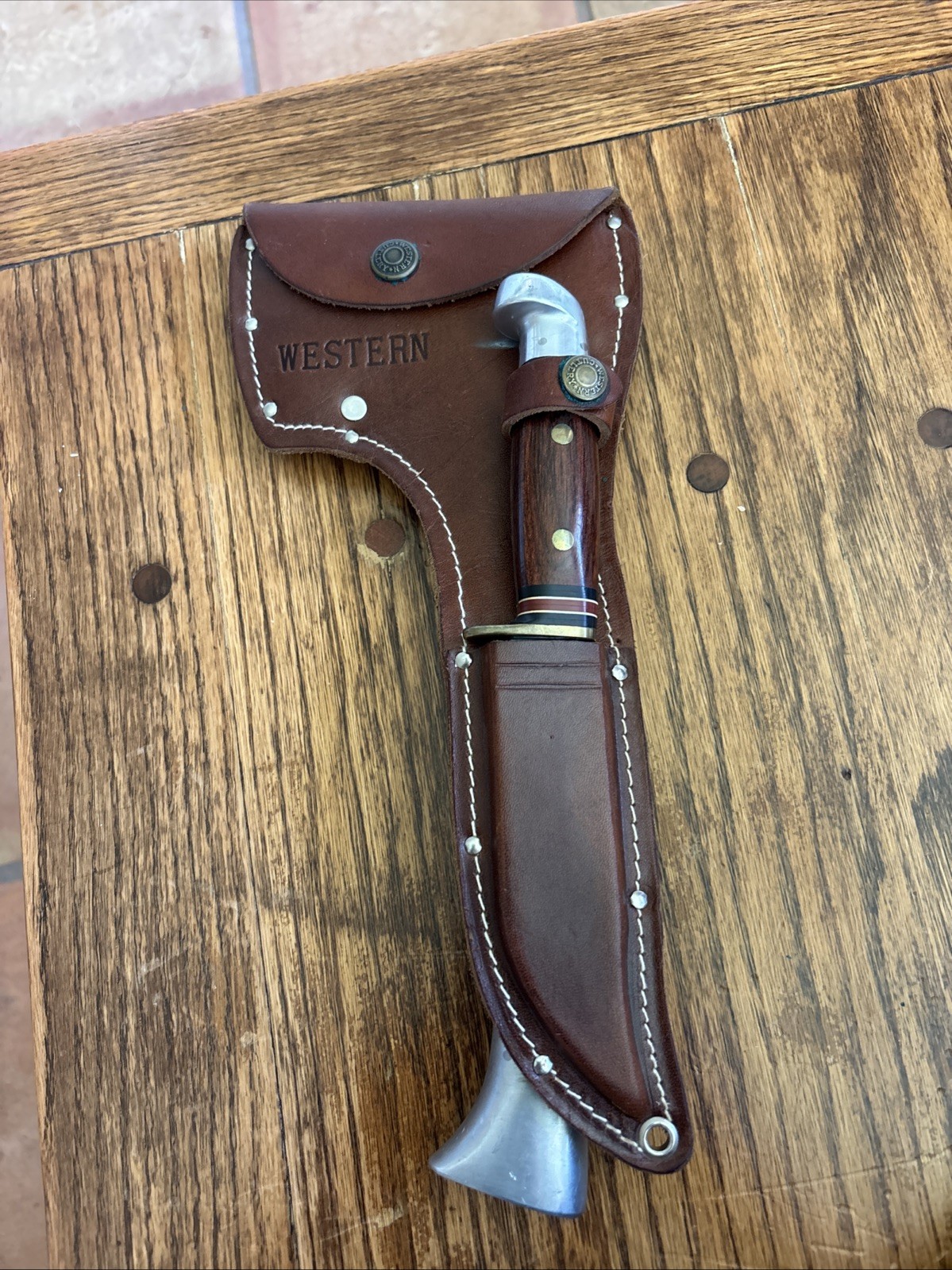 Vintage Western Cutlery axe knife & sheath set beautiful condition W10 W66 USA