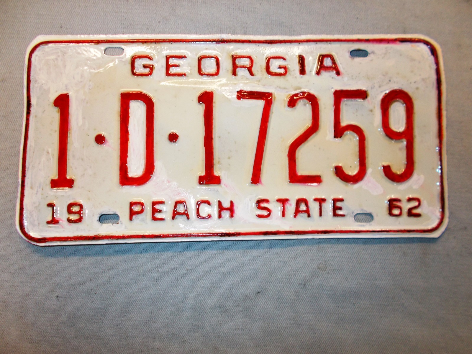 Georgia Tag/License Plate 1962 # 1-D-17259, Fulton County Under 3000 lbs.weight
