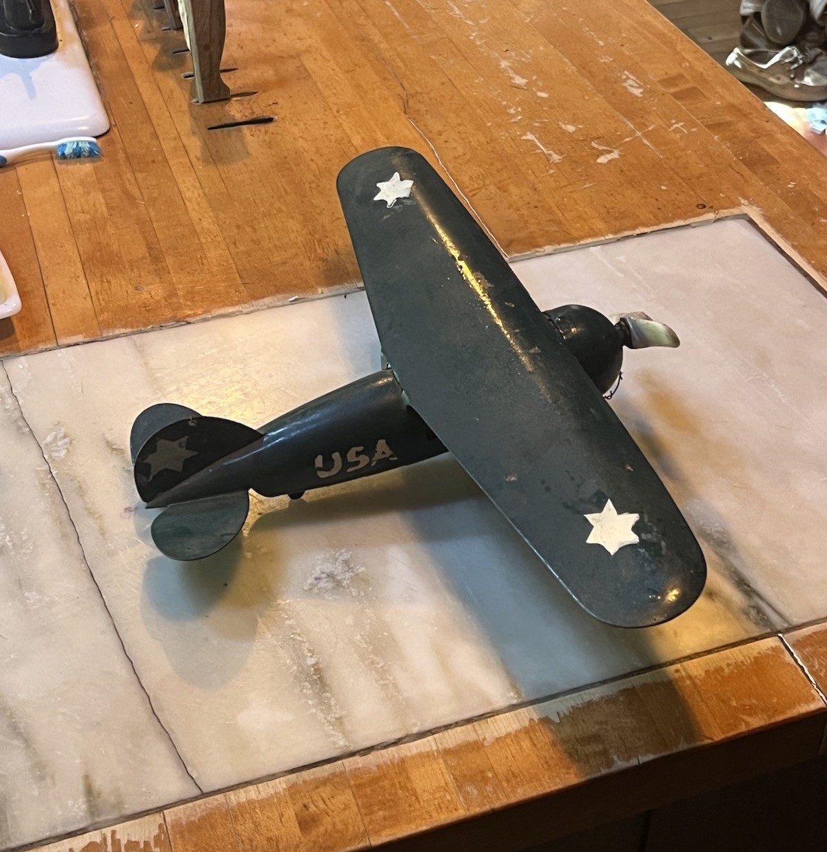 USA Military Airplane 1930’s Desk/Shelf Model Green with White Star Markings