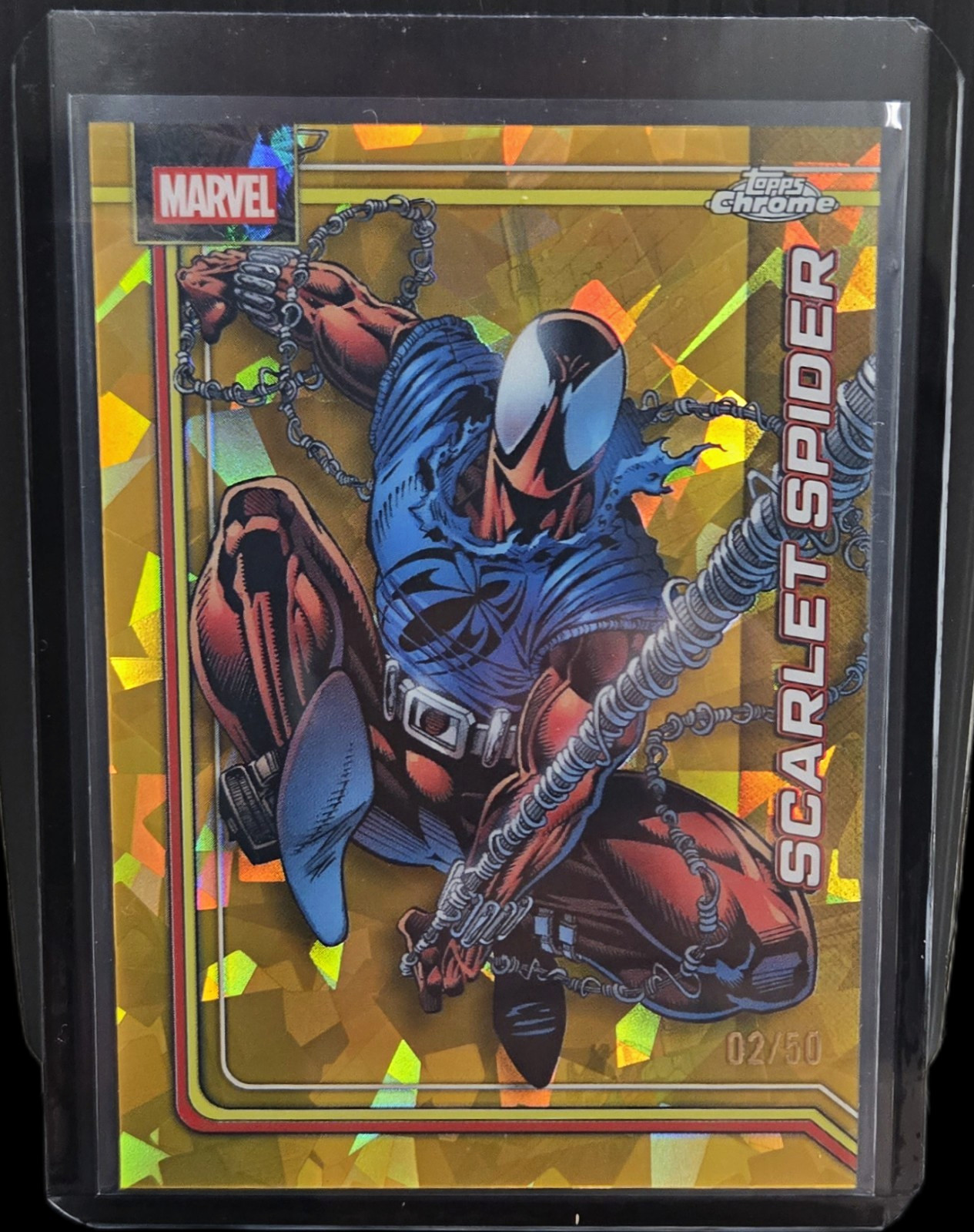 2026 Topps Chrome Sapphire Scarlet Spider Gold Sapphire Parallel (#146) 02/50