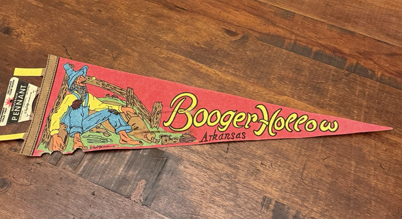 Vintage Booger Hollow Arkansas Souvenir Felt Pennant roadside hillbilly Kitsch
