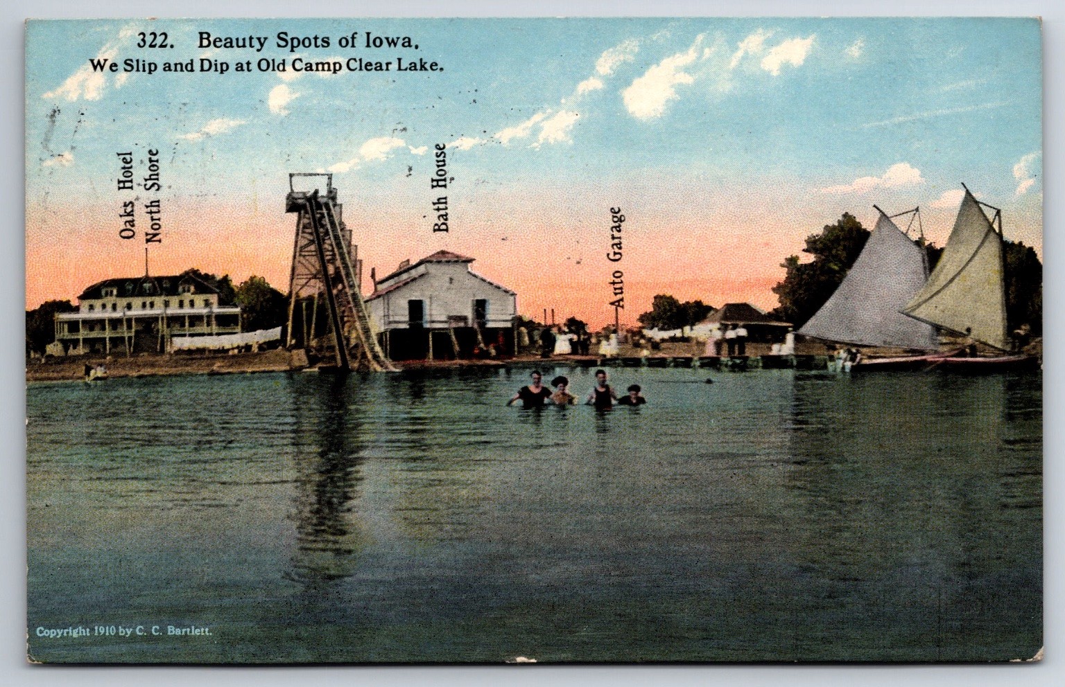 We Slip and Dip Recreation Park, Camp Clear Lake Iowa - 1915 Posted d/b Postcard