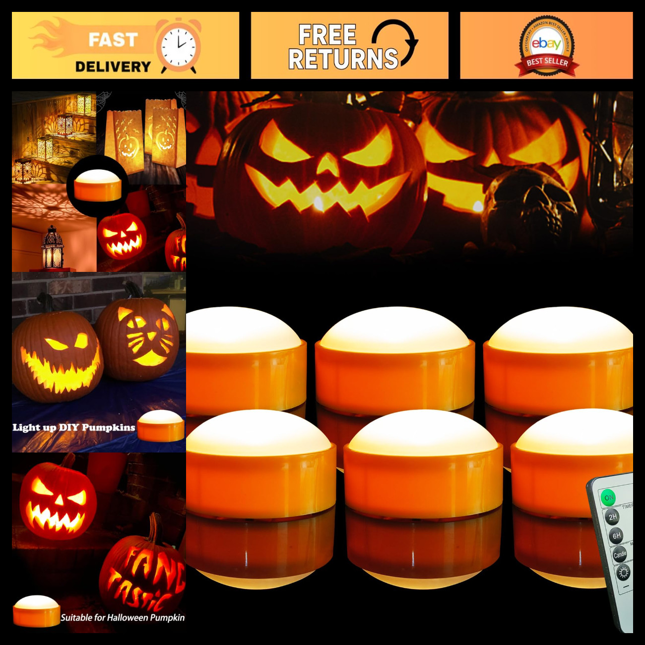 6 PCS Halloween Pumpkin Lights with Timer Led Battery Operated Candles