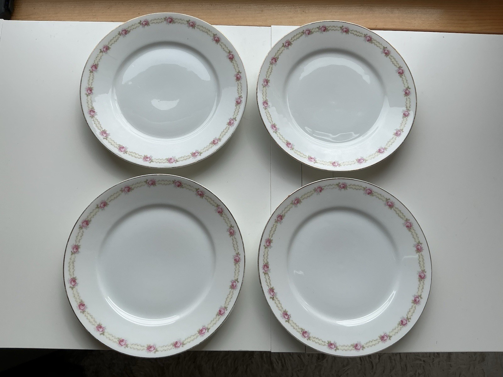 4 Vintage Jaeger & Co. Bavaria Porcelain Plate With Pink Rose Floral Motif