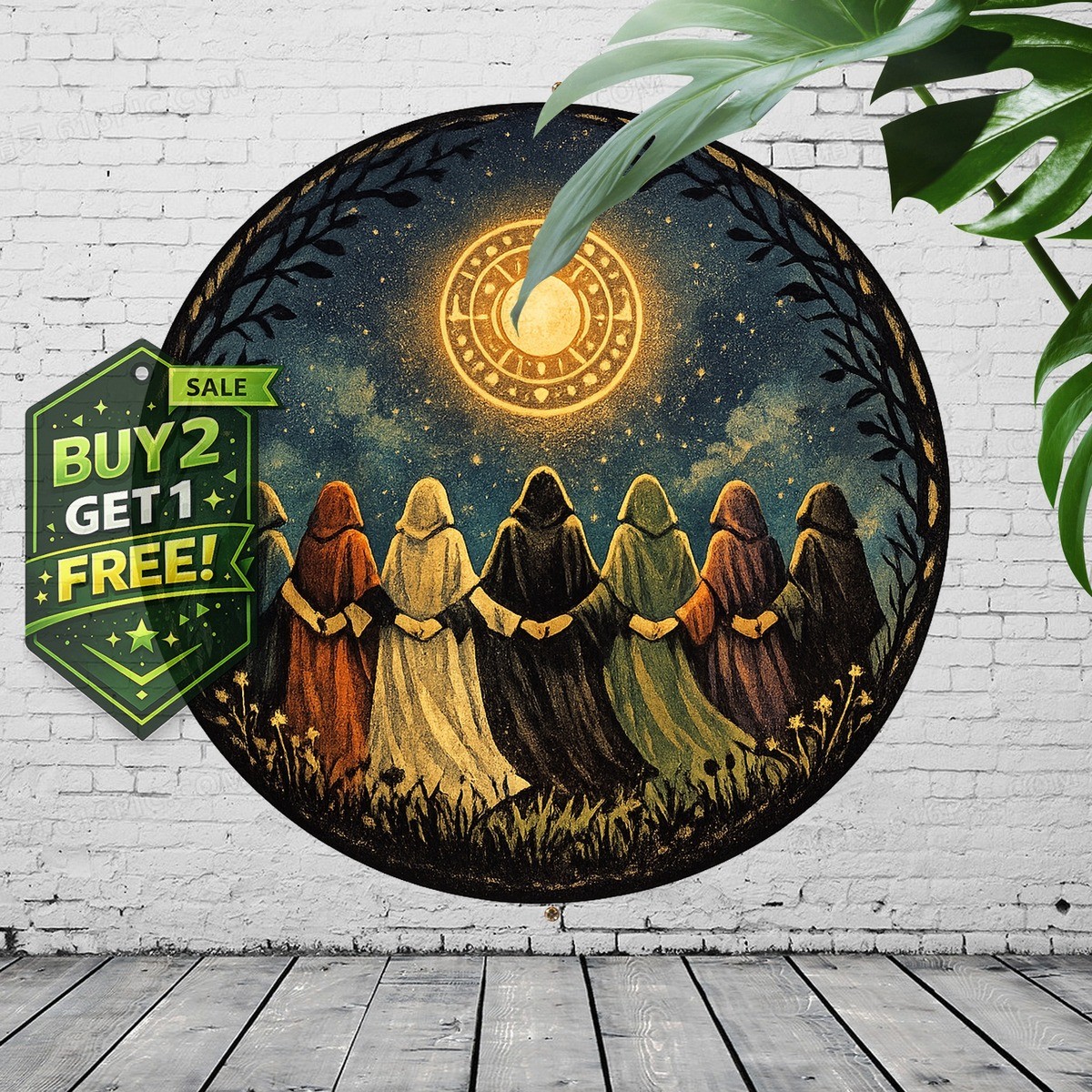 Moonlit Night Round Aluminum Sign Vintage Silhouette Worship Wall Art