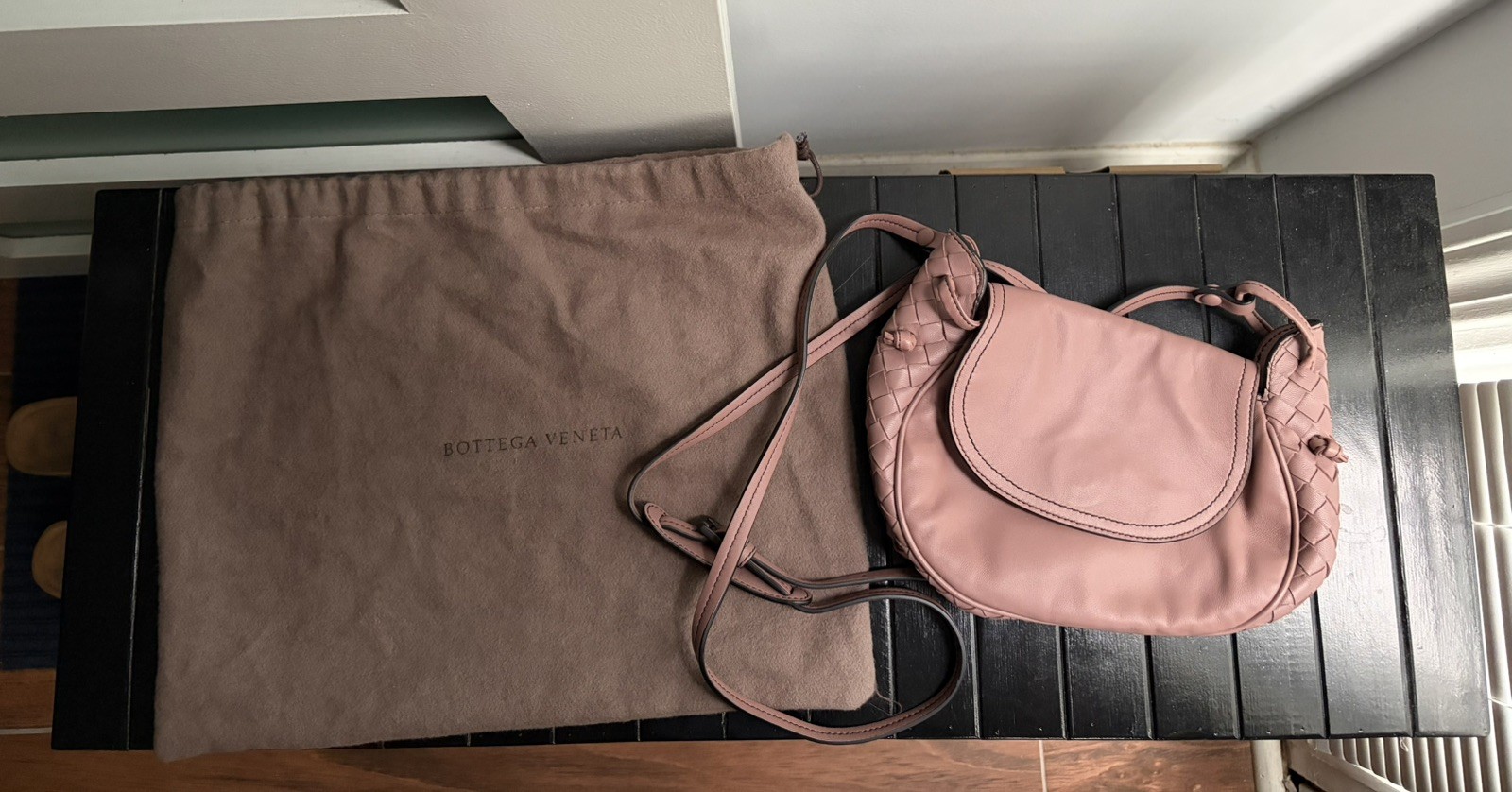 Bottega Veneta Nodini Flap Black Intrecciato Leather Crossbody Bag
