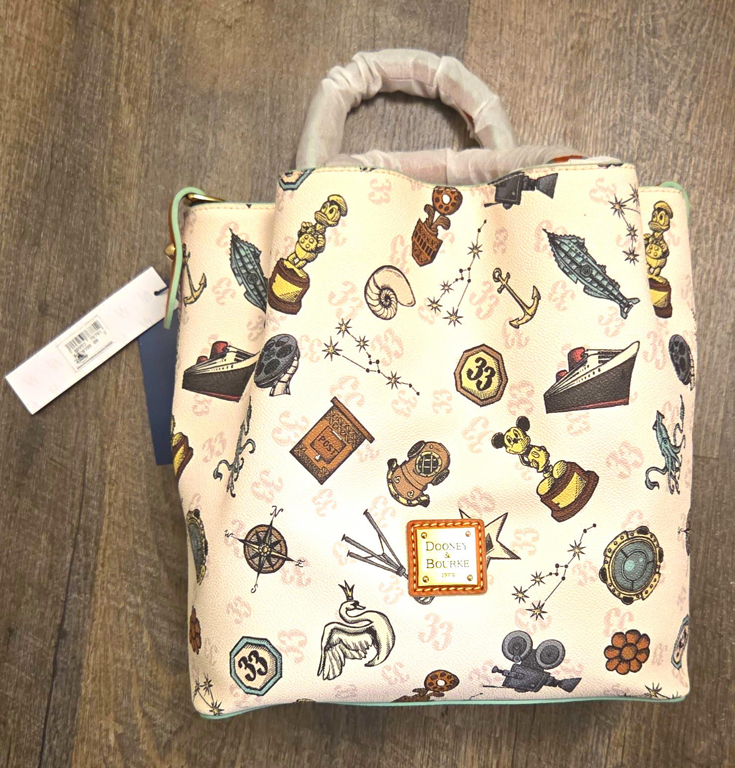 Dooney & Bourke Disney Club 33 Print Mini Tote Handbag Beige Multicolor