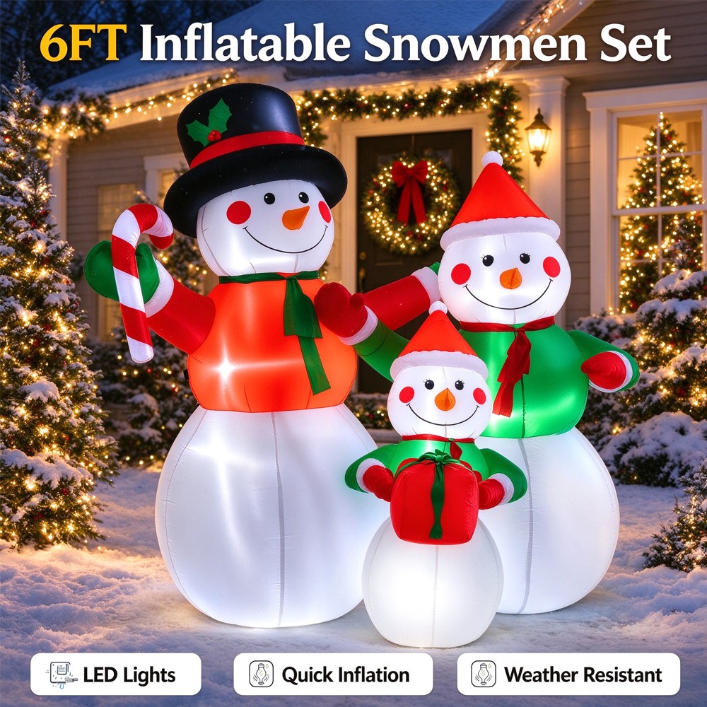 6ft Christmas Inflatable Snowman Family LED Lighted Blowup Lawn Yard Decoration