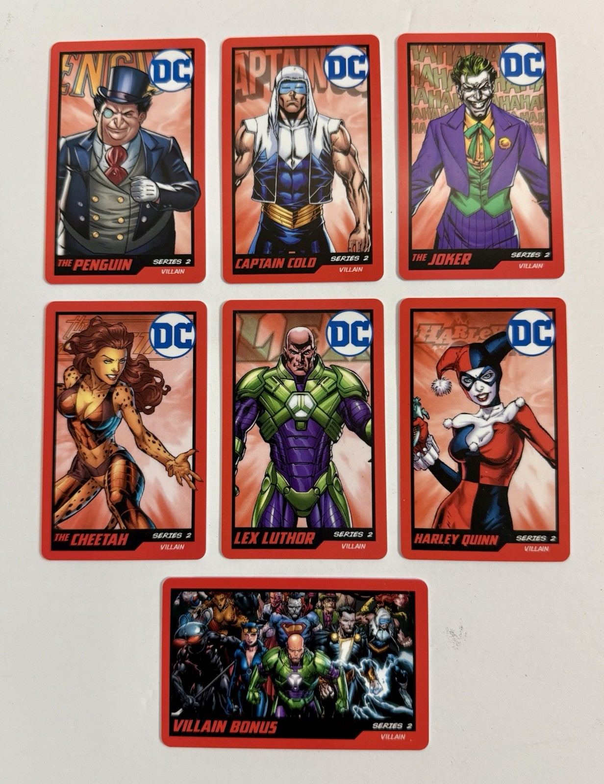DC Comics Coin Pusher Cards Villains Series 2 - Set of 7 Cards Joker Lex Luthor