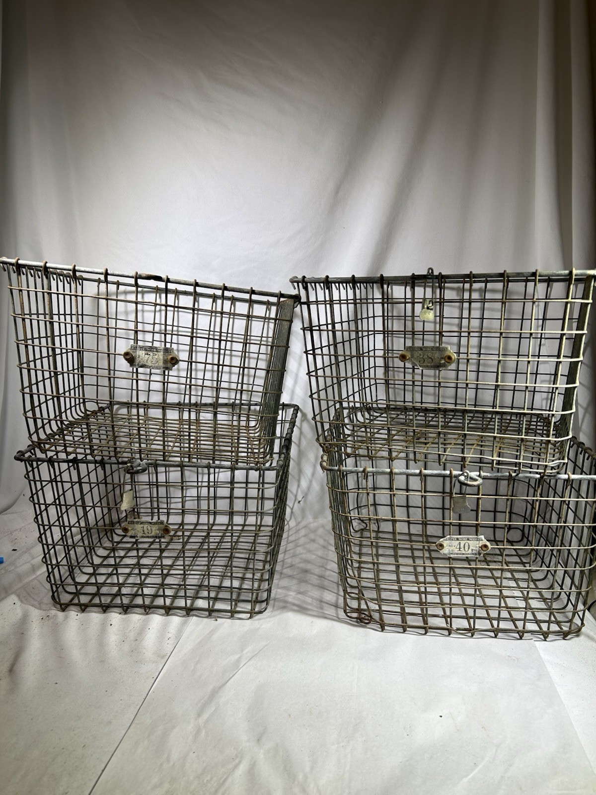 VTG Metal Gym Pool Locker Basket Lot of 4 Kaspar Wire Works Industrial Storage
