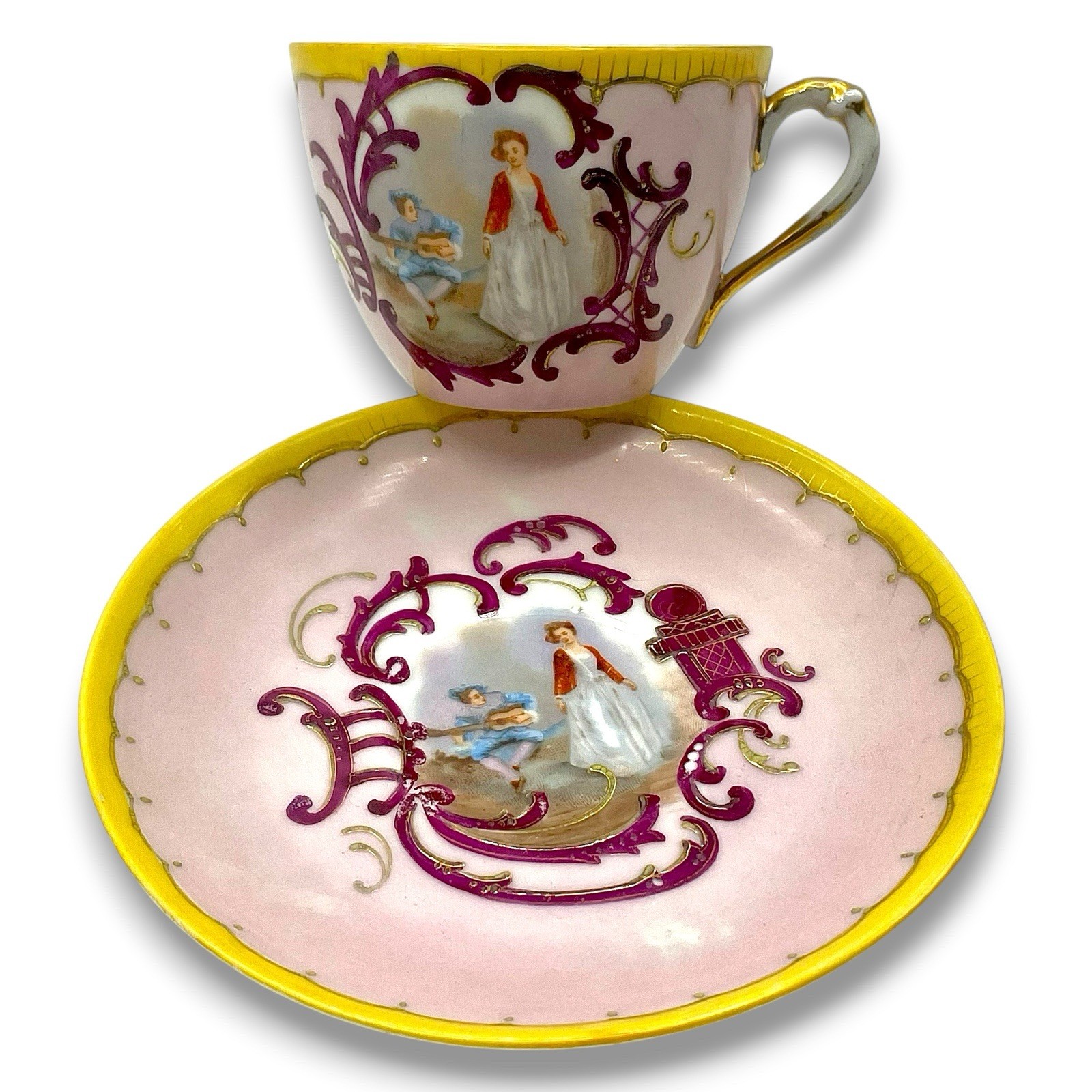 Vtg HR Selb Bavaria Pink Fragonard Tea Cup Saucer Set Estate Collection ~READ
