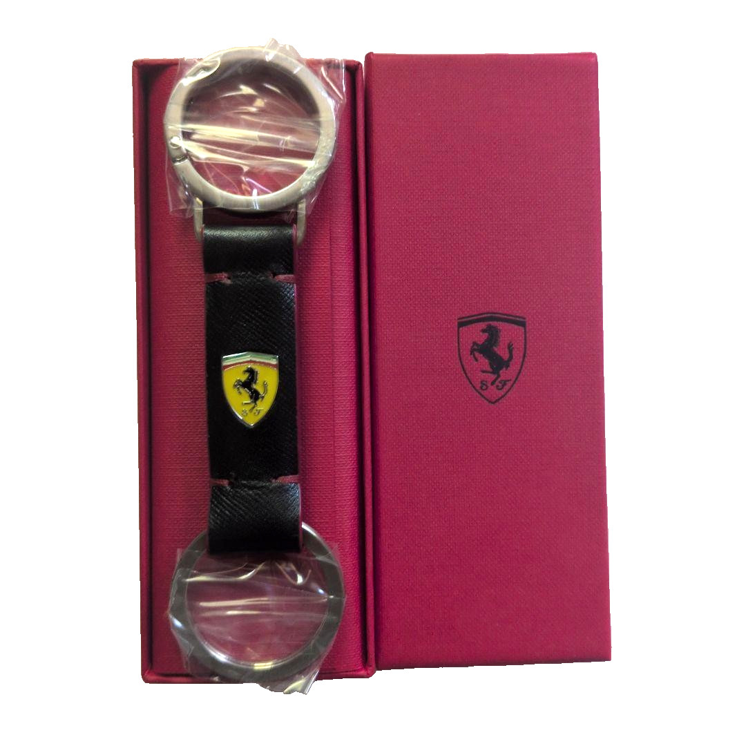 Ferrari Genuine Saffiano Leather Double Key Ring Black 46030 New in Box