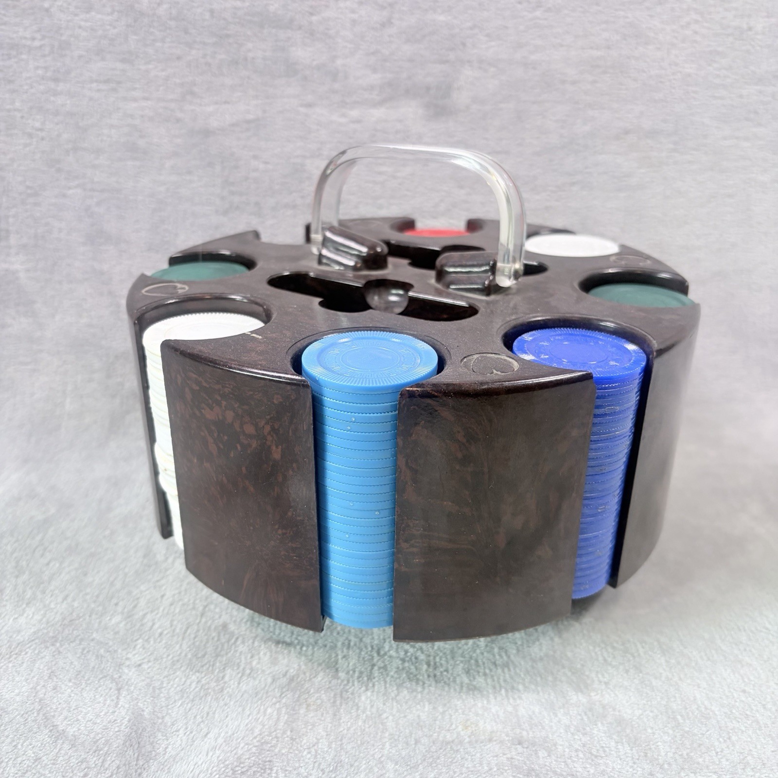 Vintage Rotating Poker Chip Caddy Carousel with Chips Card Suits Spinning