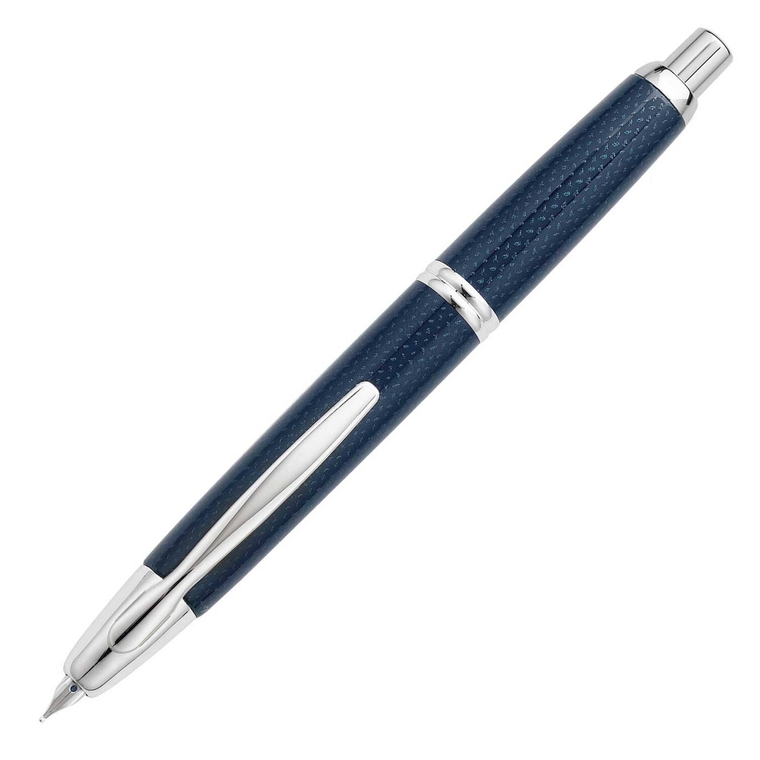 Pilot Vanishing Point Fountain Pen in Blue Carbonesque & Rhodium - 18K Medium