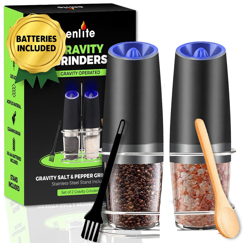 Gravity Electric Salt & Pepper Shaker Adjustable Automatic Grinder Dispenser