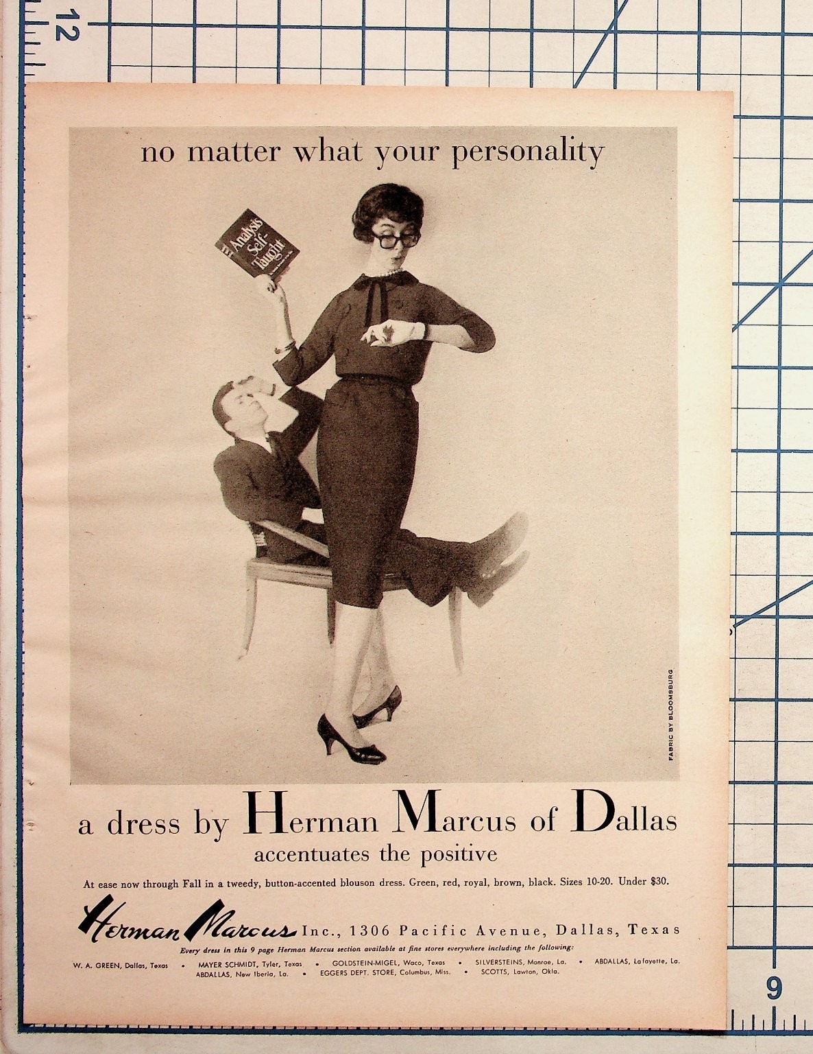 1958 Herman Marcus Dallas Dress Ad Vintage Fashion Print Ephemera Texas