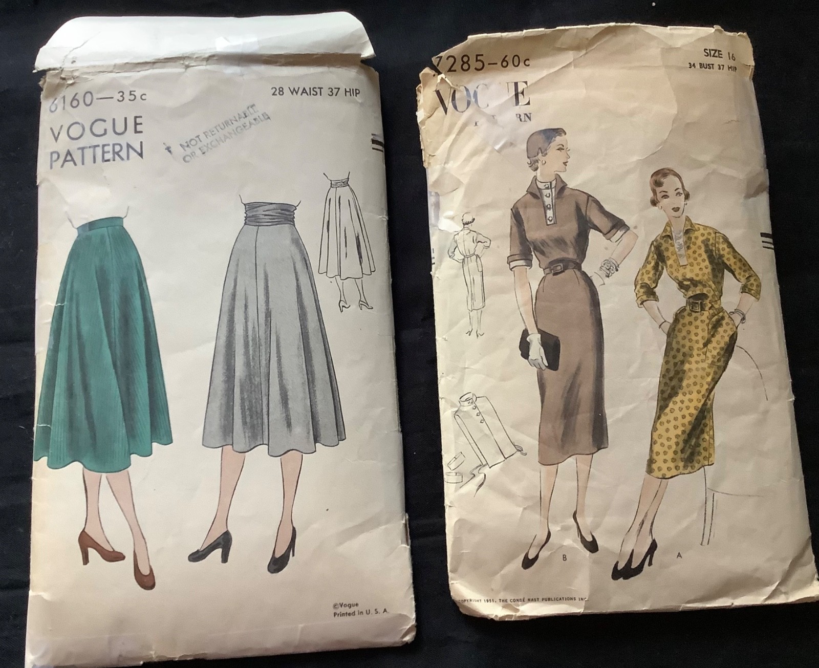 Lot 2 vintage Vogue sew patterns 6160-skirt-COMPLETE & 7285-dress-INCOMPLETE