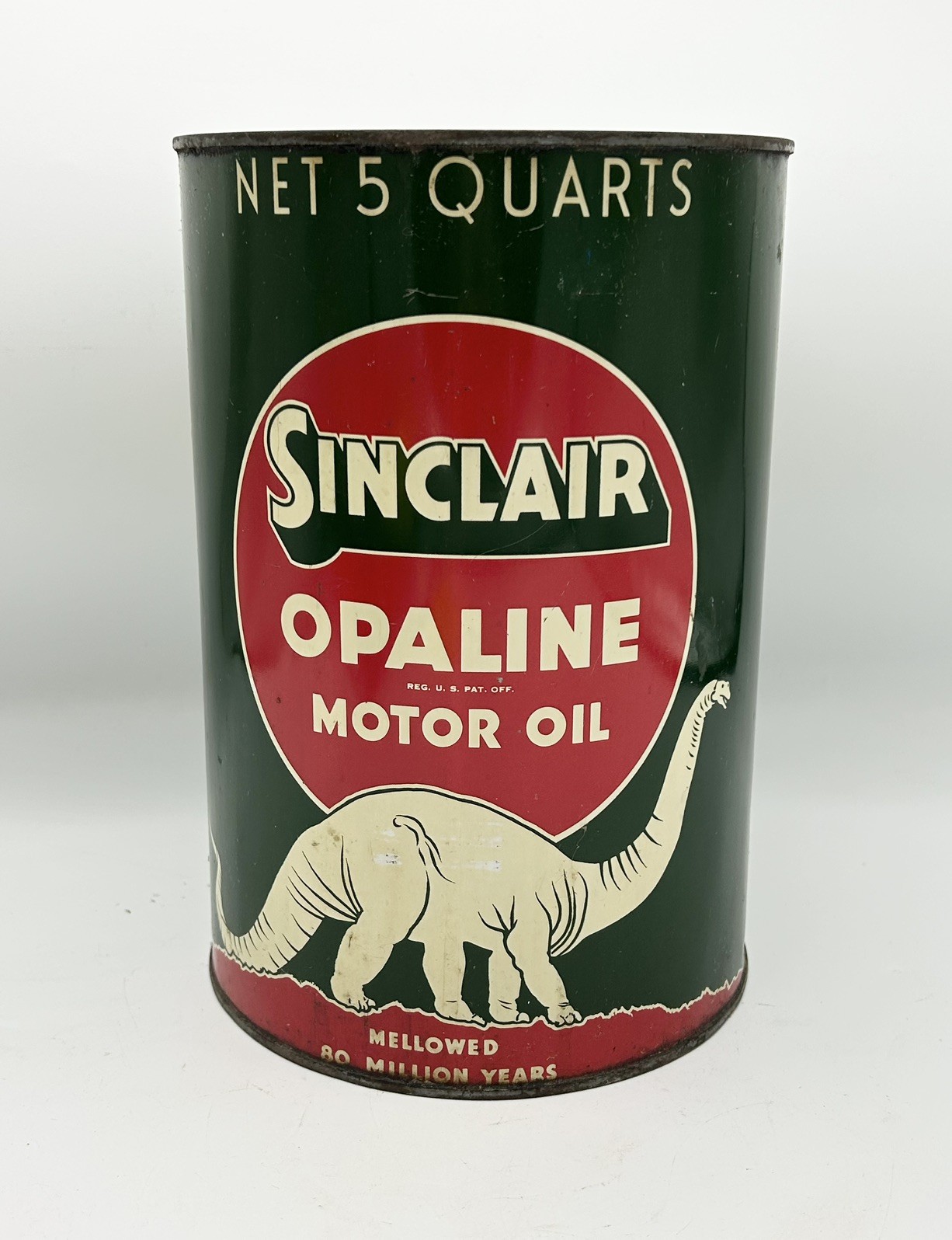 RARE 1930s Sinclair Opaline 5 Quart Oil Gas Dinosaur Advertising Lithograph Can