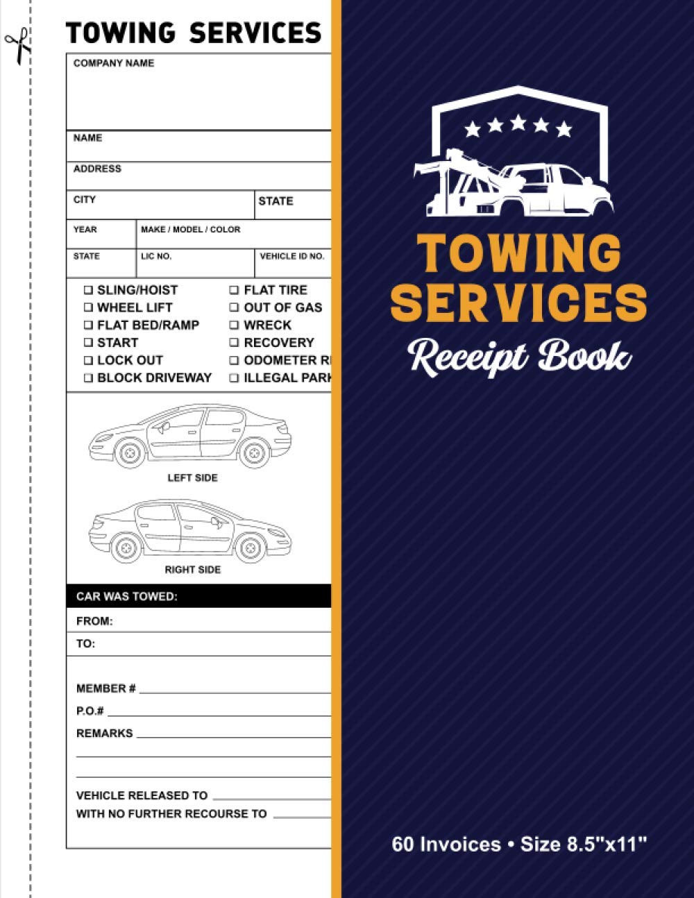 Towing Services Receipt Book: 60 Invoices 8.5