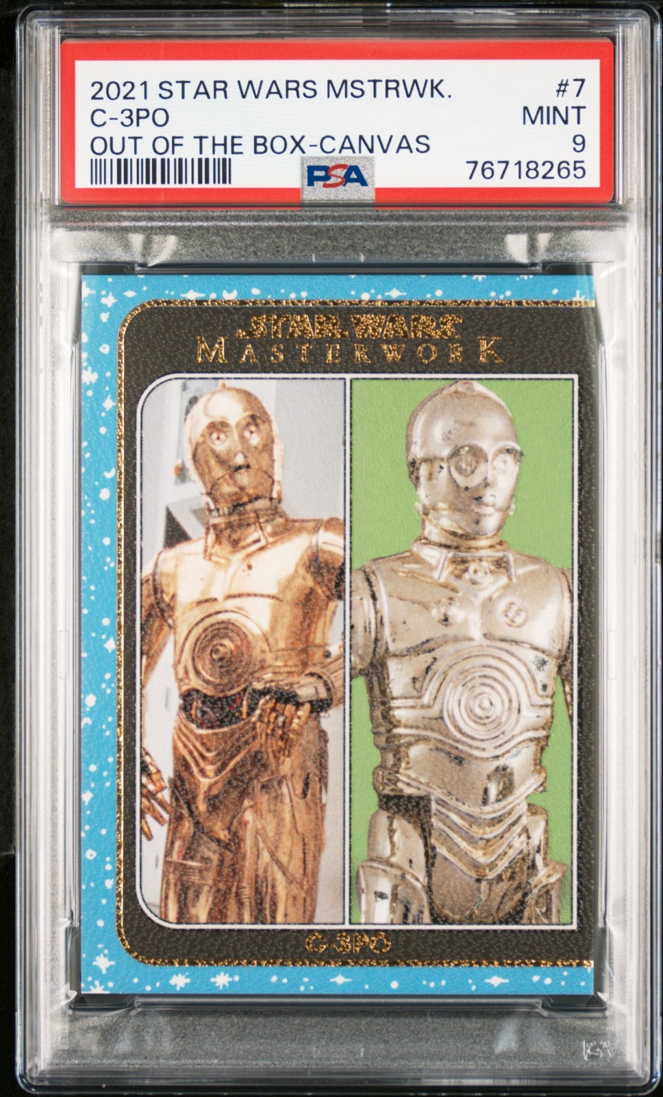 2021 Topps Star Wars Masterwork C-3PO OTB #7 Out of the Box Canvas /25 PSA 9
