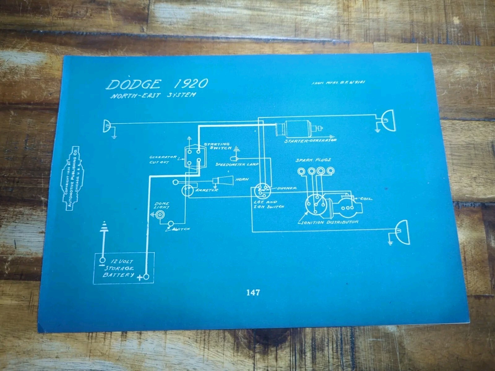 Dodge 1920 Antique  Automotive Wiring Blueprint. + Dorris 1913 H