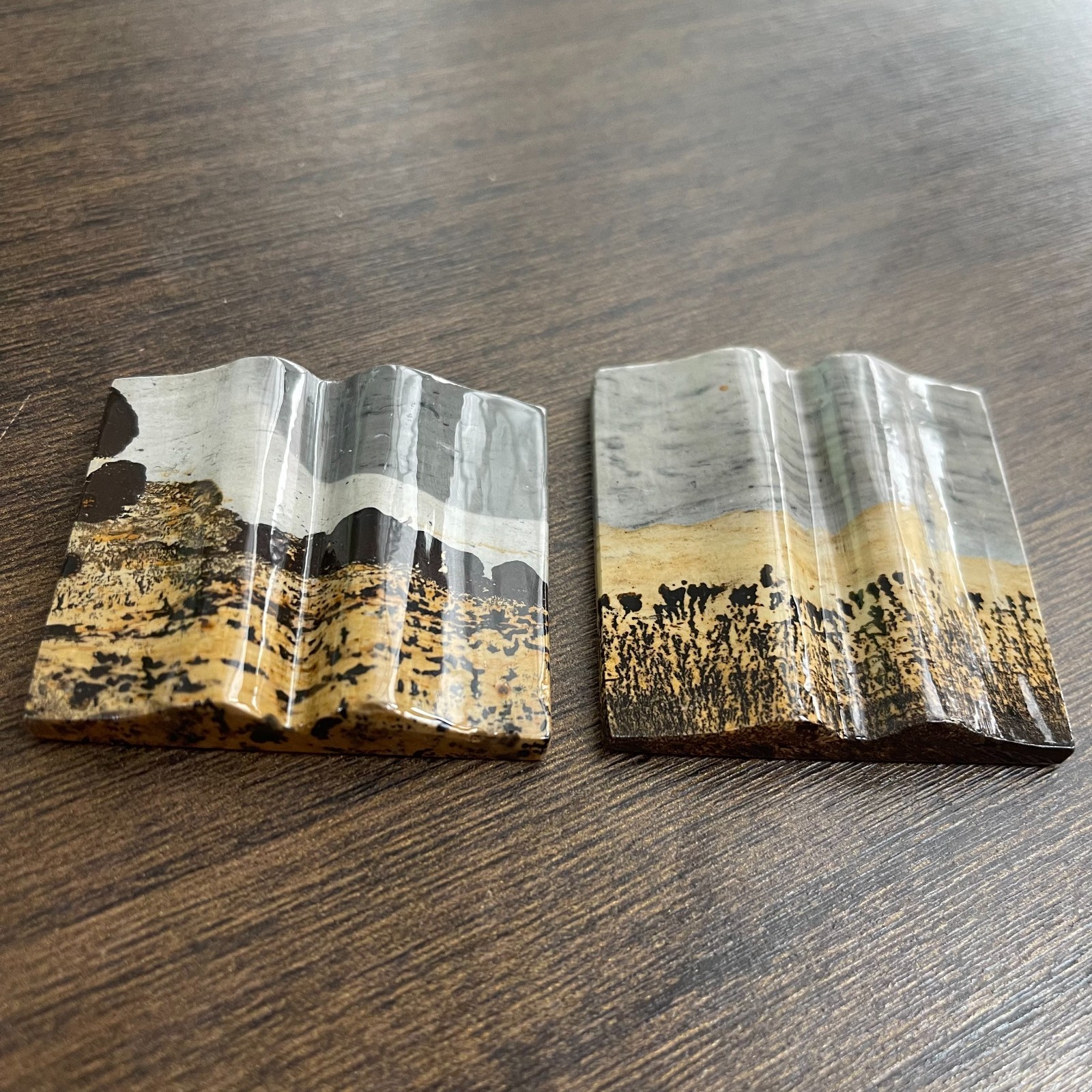 2pcs Natural Picture Jasper Mini Book Carved Crystal Decor Reiki Gift