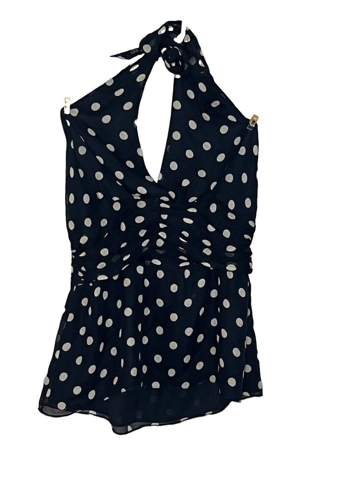 OSCAR An Oscar De La Renta Company Silk Halter Top Blue White Polkadot Sz. 14