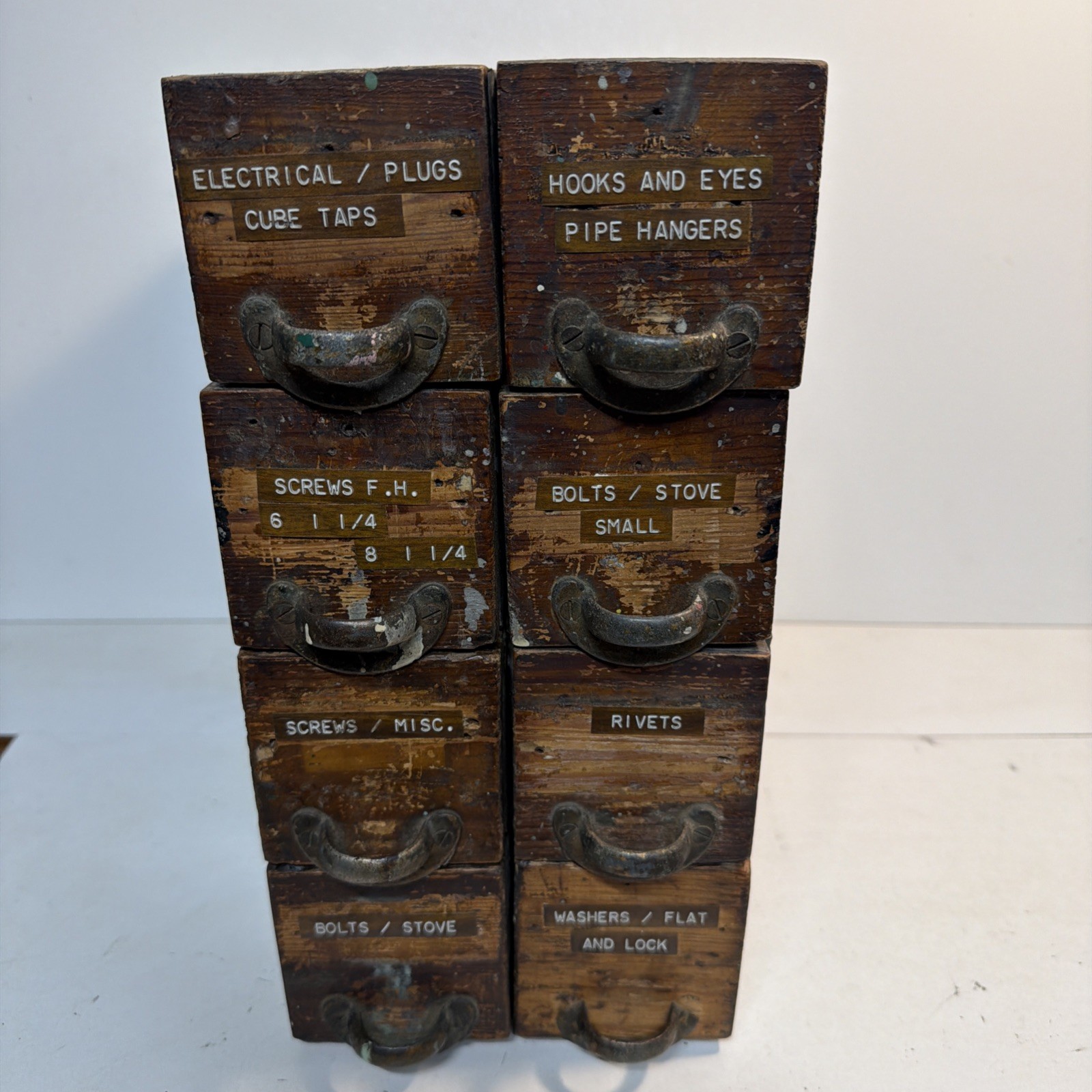 8 Rare Primitive Wood Metal Drawers  Hardware Farm Store Rustic Vintage
