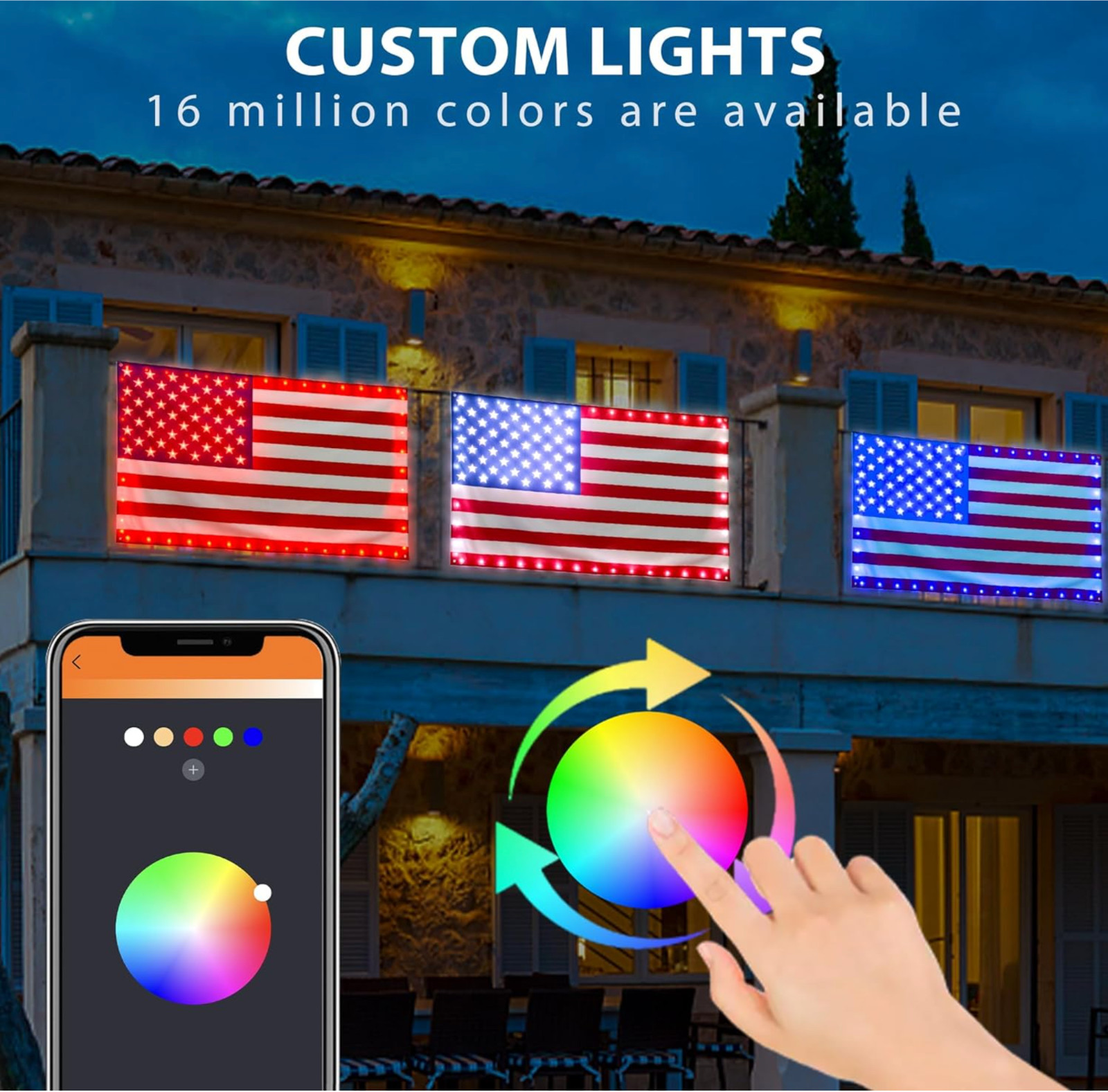 Smart Light American Flag 3x5 FT with Smart 98 LED Lights, APP Decorations Color
