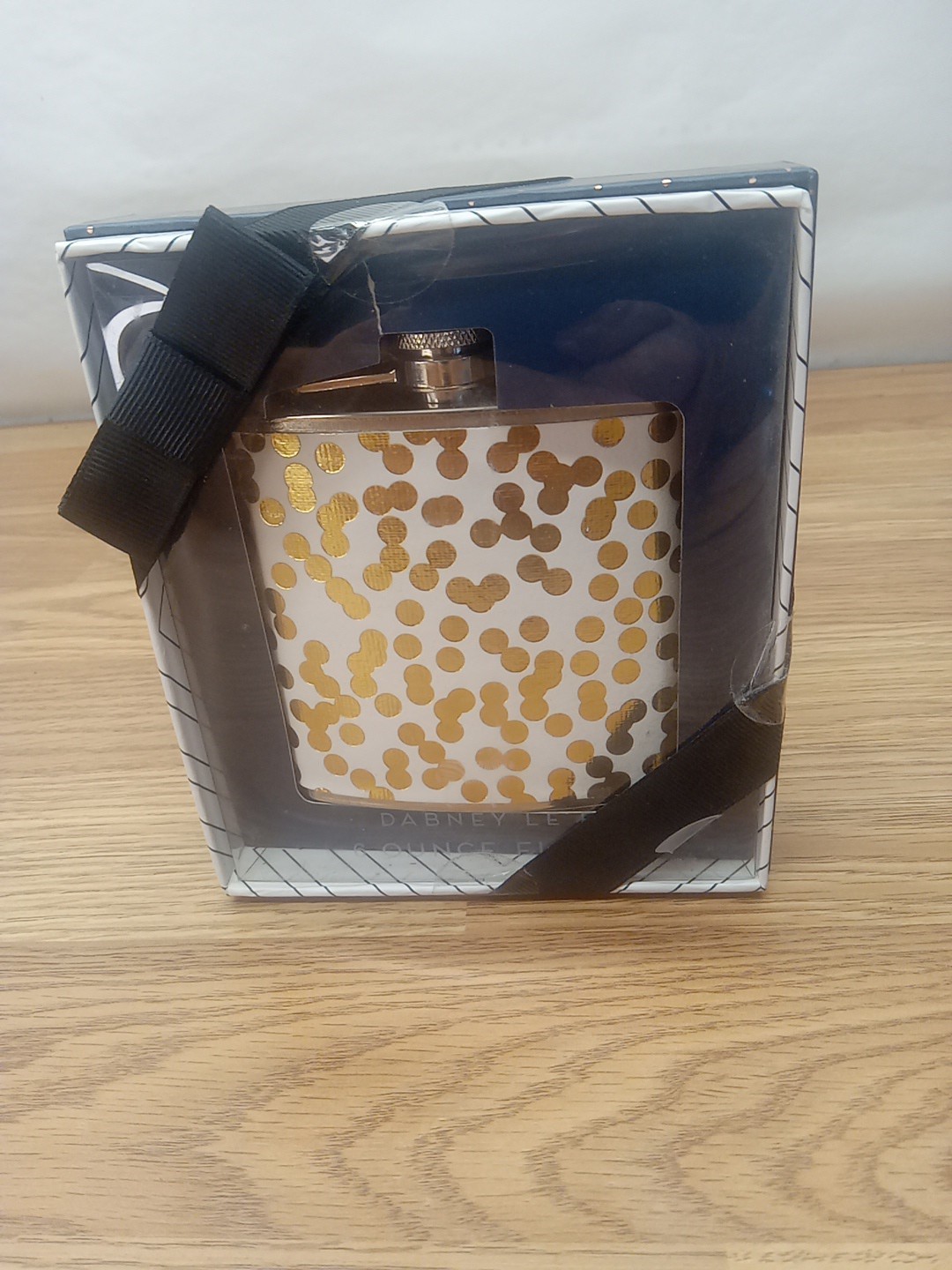 Dabney Lee Drinking Flask - Holds 6 Ounces - White w/ Gold Dots - NIB