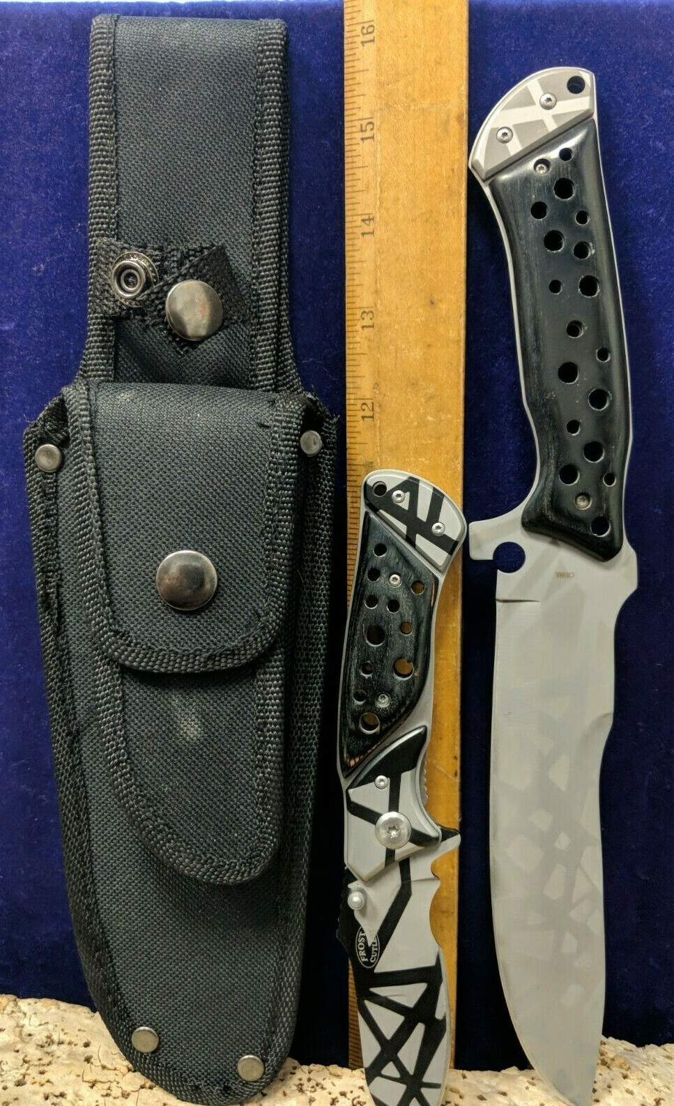 New 2X piece Knife Set, Puzzle Hunter Nylon Sheath #18-168BPW Fixed and Folder