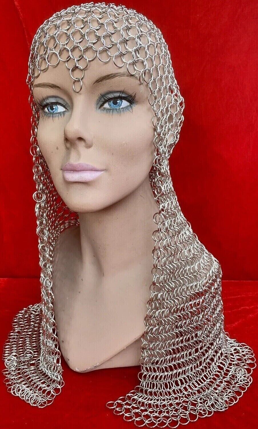 Chainmail Coif for Sexy Ladies White Anodized