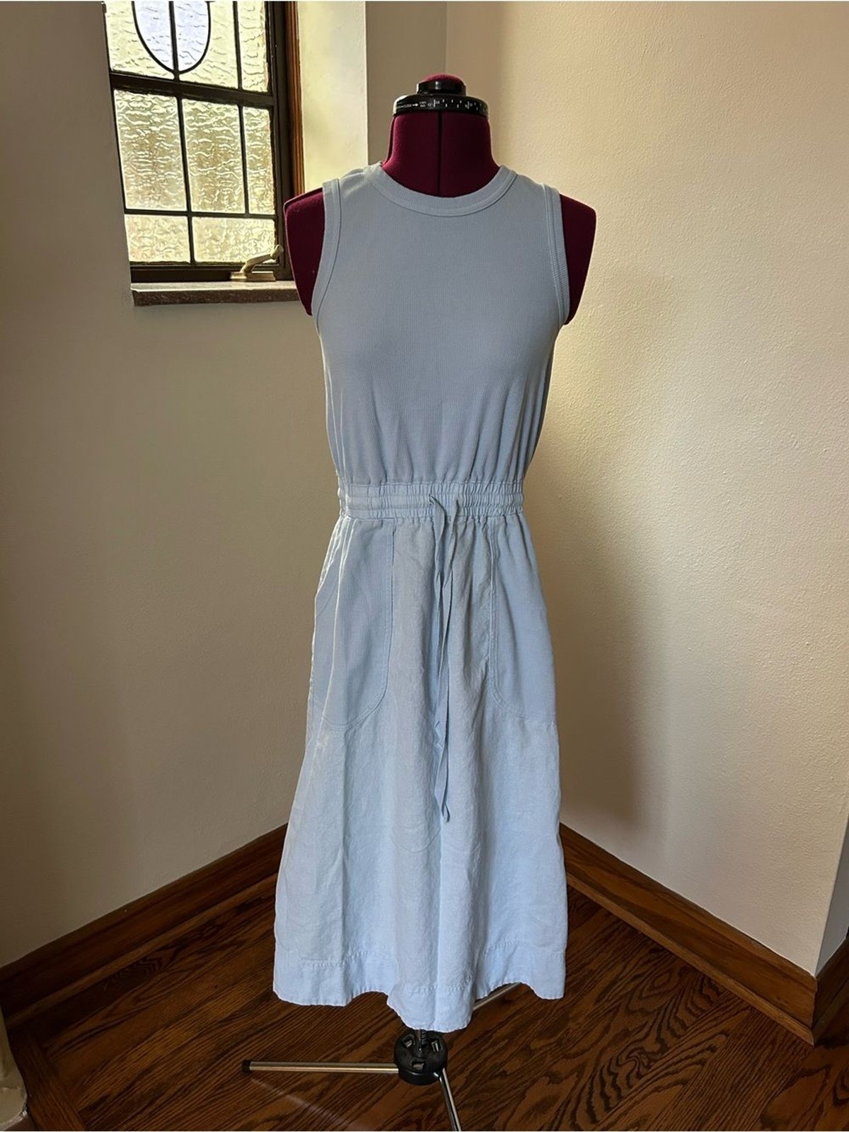 ·Michael Stars· Light Blue Wilhelmina Stretch Cotton & Linen Midi Tank Dress