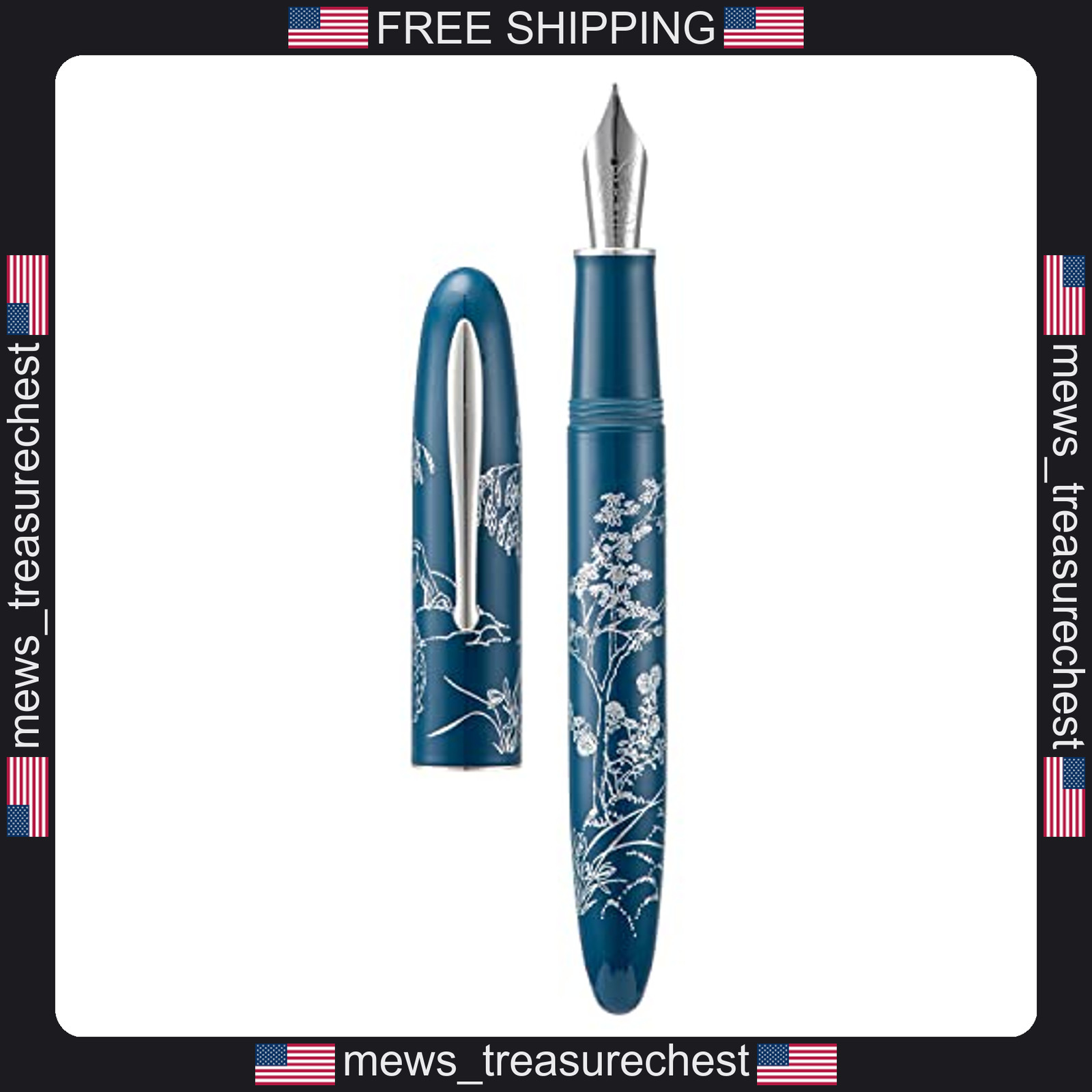 Hong Dian N23 Blue Rabbit Fountain Pen with Silver Trim, Medium Nib, Converter