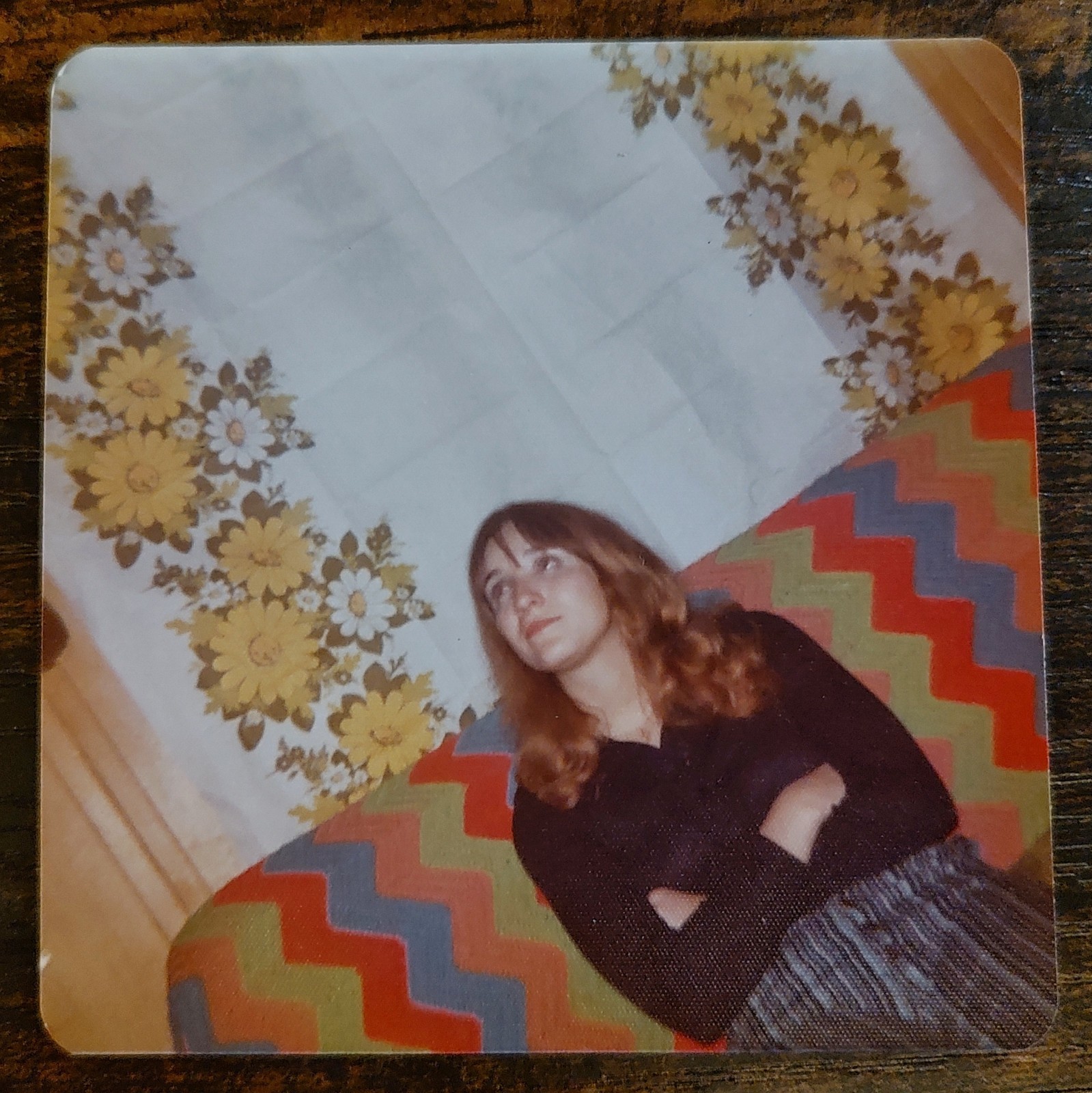 Pretty Young Woman Sitting on Couch / Vintage Snapshot Found Photo