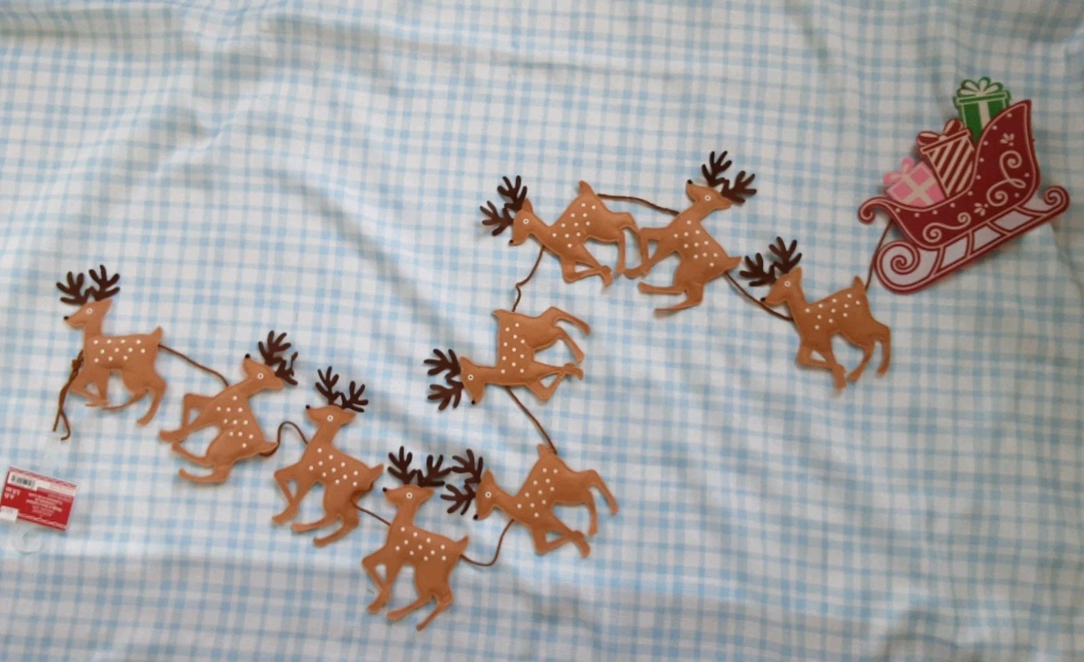 NWT Xmas Sleigh & Reindeer Felt Garland ~ 6 Feet Long