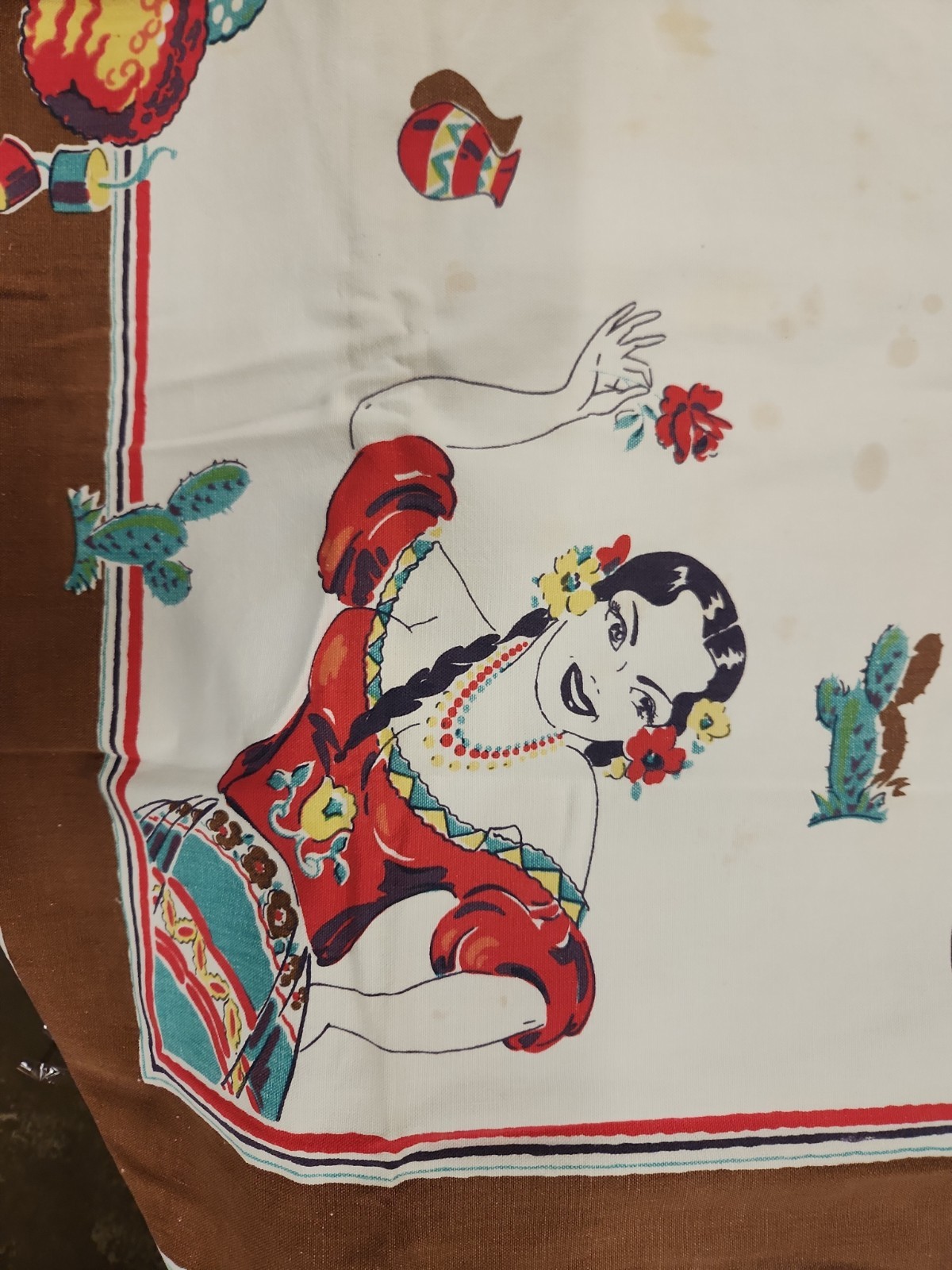 1940s- 1950s Era Mexican Fiesta Patio Tablecloth (B15)