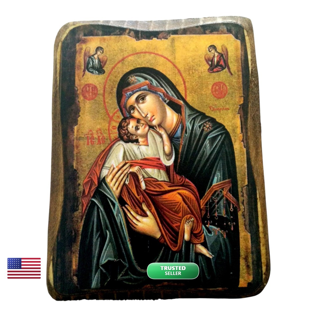 Iconsgr Wooden Greek Orthodox Icon Virgin Mary Jesus Christ A0