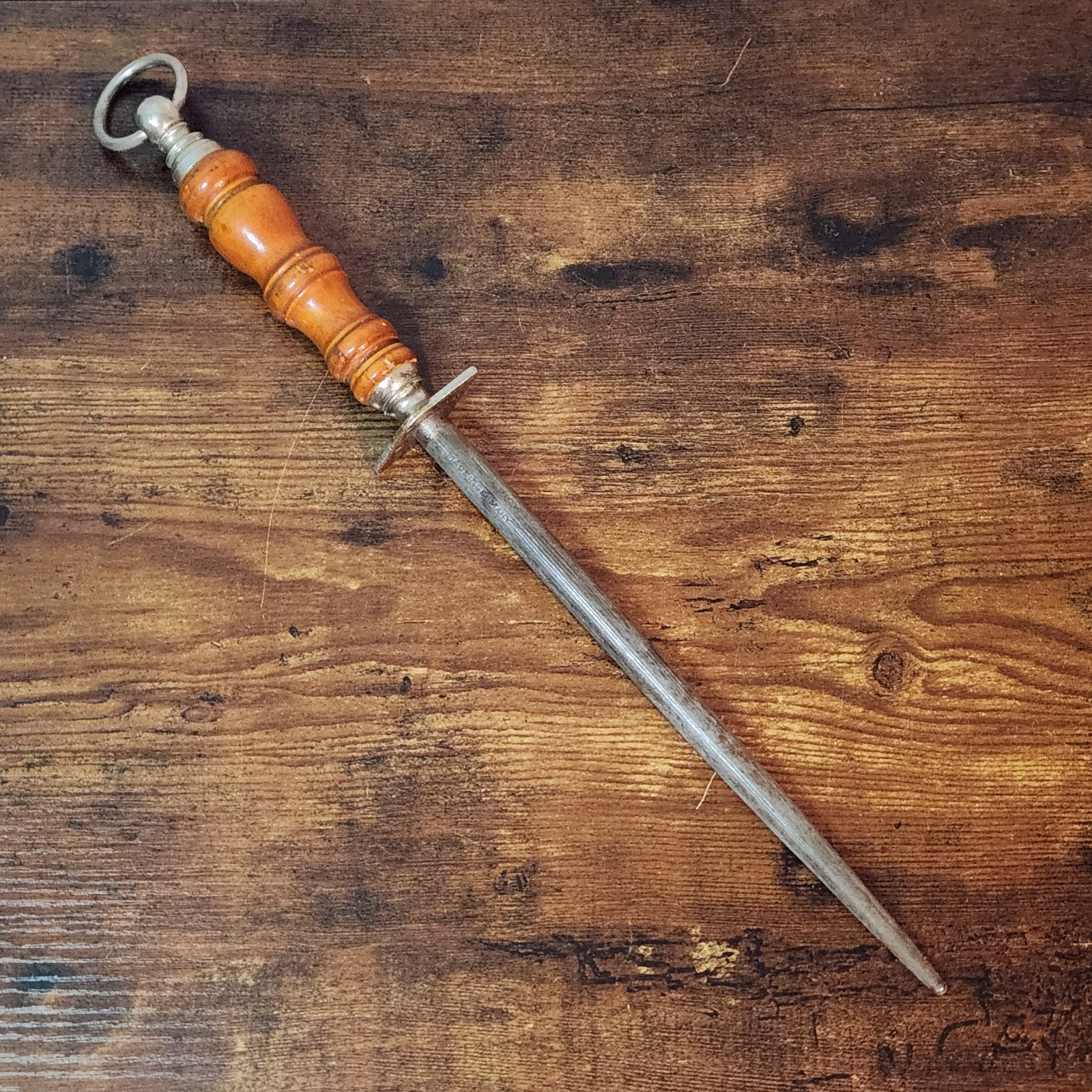 Vintage F. Dick Germany Honing Steel Knife Sharpening Rod 16” Wood Handle