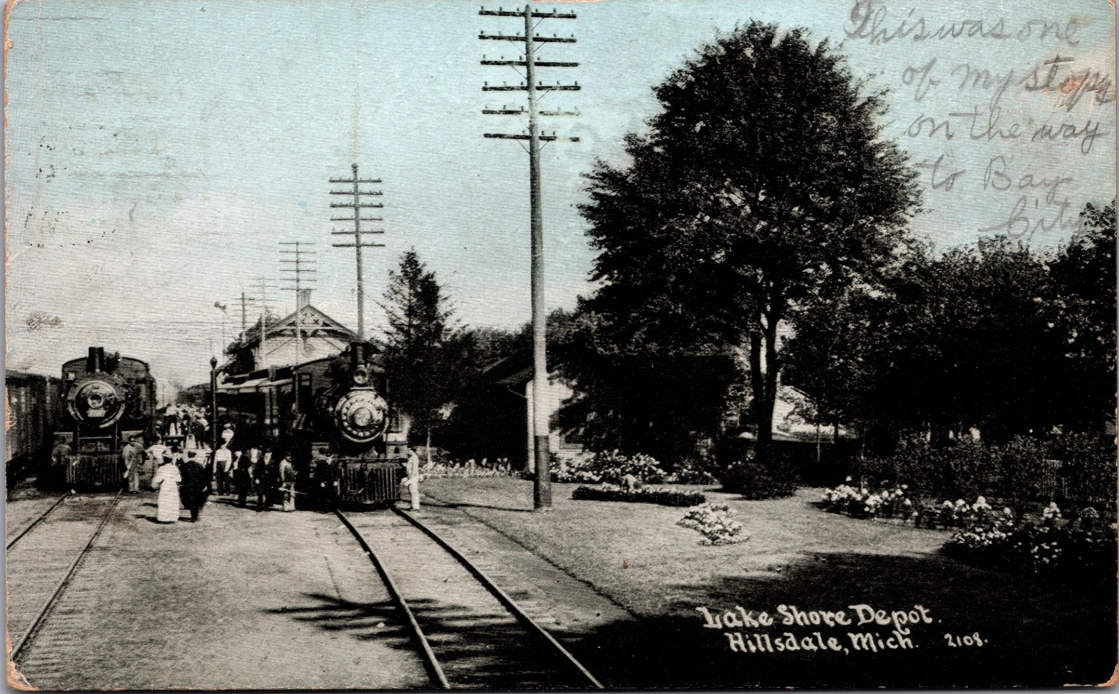Lake Shore Depot Hillsdale Michigan Train Station Steam Engines 1911 Postcard