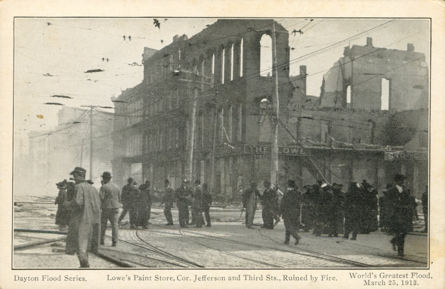 Dayton Flood 1913 Lowe\'s Paint Store Ruined by Fire RPPC Postcard