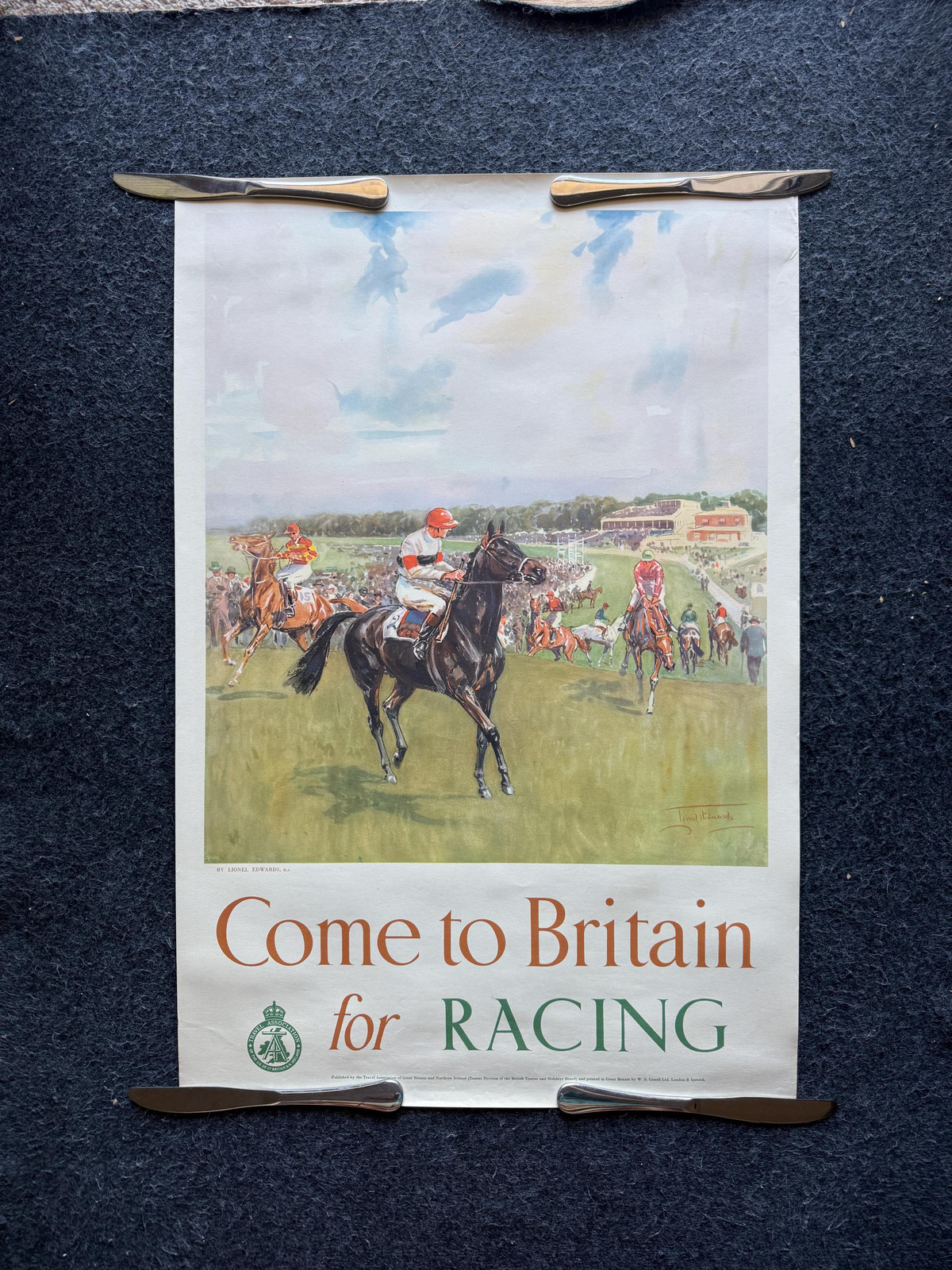 Original 1950s Come to Britain for Golfing Travel Poster, Vintage MCM Wall Deco