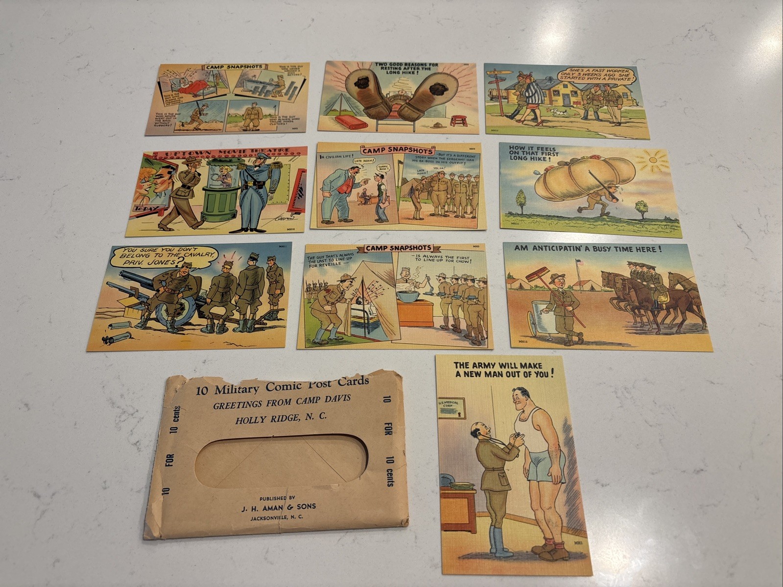 VTG 1940s USMC Marine Corp Random 10 Military Comic Postcards Camp Davis NC WWII