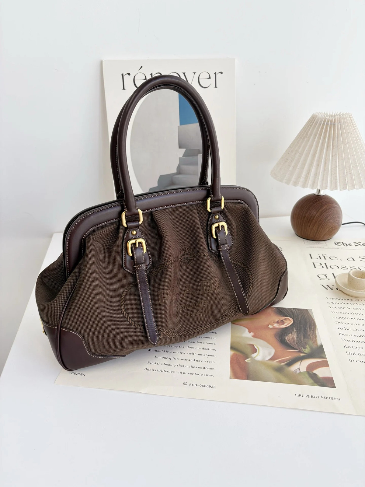 Prada Vintage Crest Logo Canvas Doctor Bag