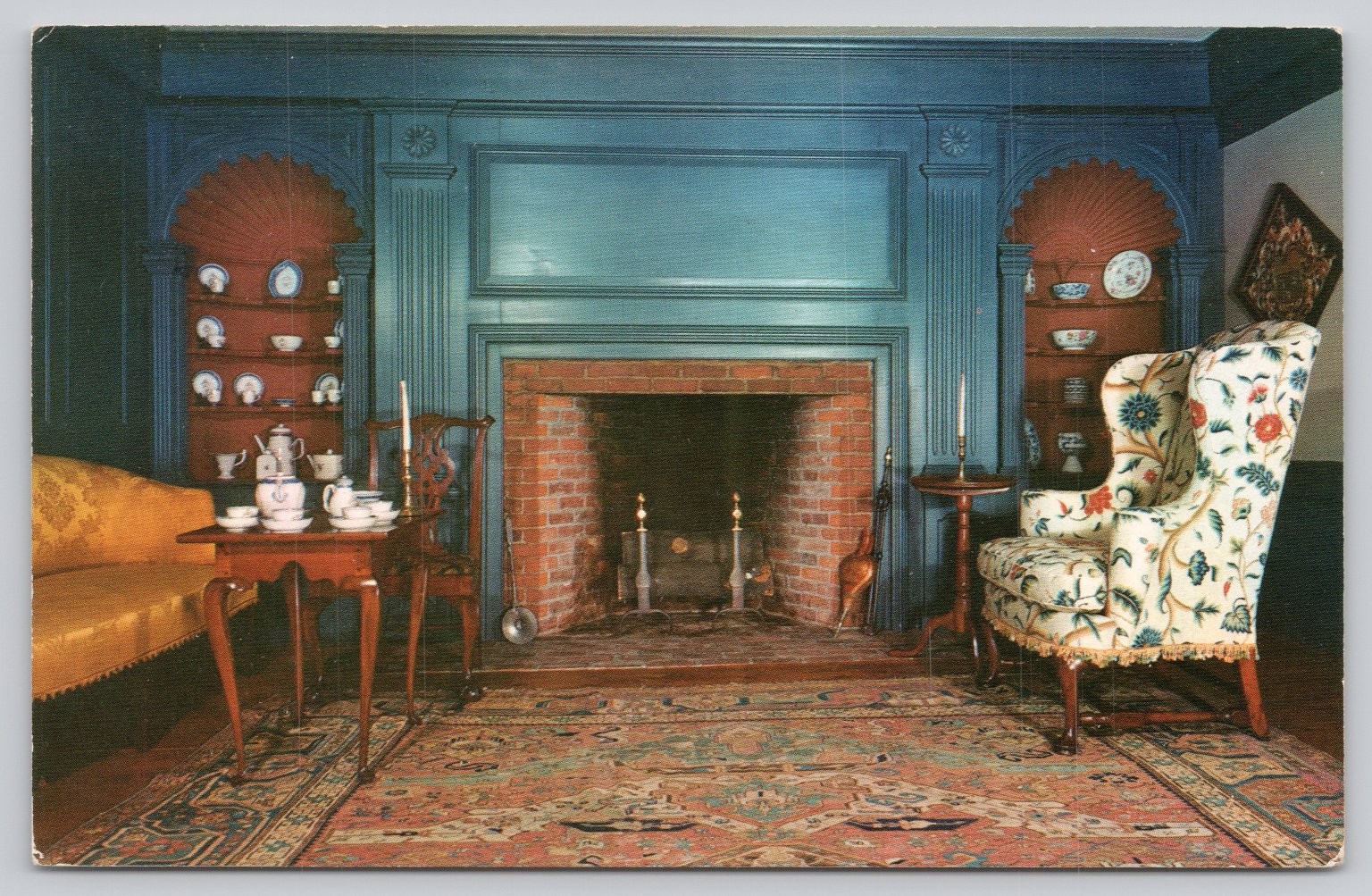 Deerfield MA Ashley House Parlor 1733 Colonial Interior Postcard Samuel